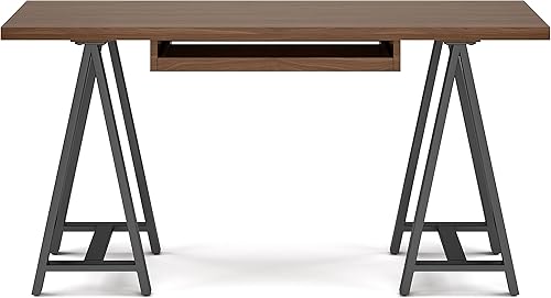 Miniatura 82 de SIMPLIHOME Sawhorse - Mesita de noche de madera maciza de 24 pulgadas de ancho, moderna, industrial, color gris envejecido, para sala de estar y
