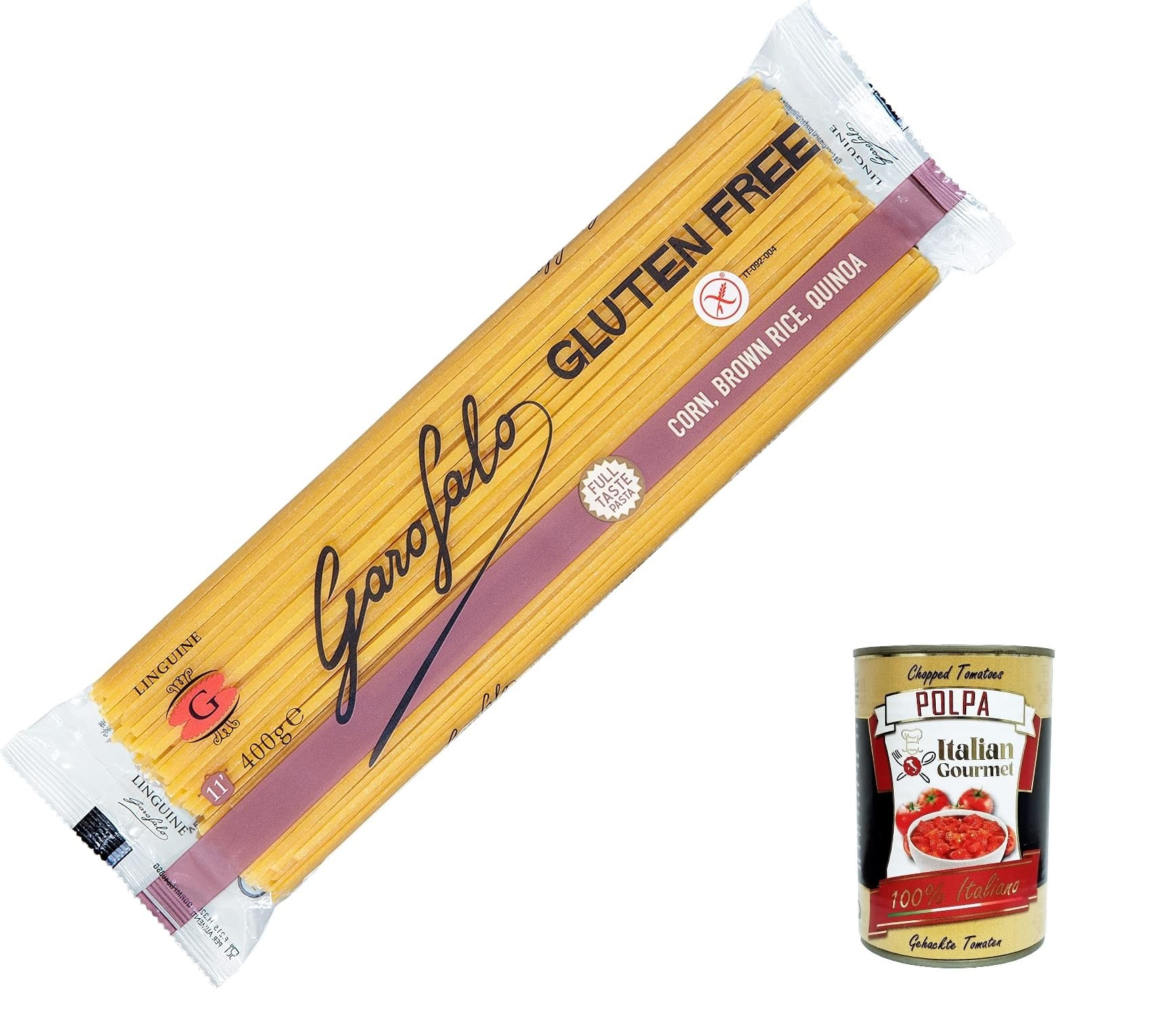 Italian Gourmet Linguine pasta glutenfrei Mais Reis Quinoa 20 x 400g vegan | Senza grano, ideale per celiaci, kocht bissfest für leichte Saucen und Gemüse, Gesamtnettogewicht 8 kg + Kostenlos Polpa 400g