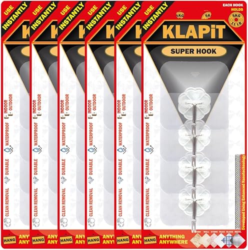 Miniatura 13 de KLAPiT Super Hook - Ganchos de pared adhesivos de alta resistencia, soporta hasta 11 libras, impermeable, sin daños, fácil de instalar en azulejos,