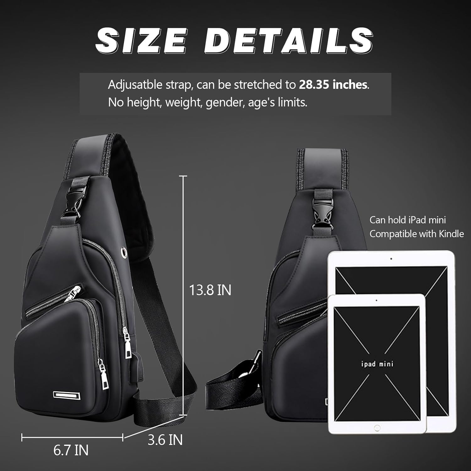 Peicees Mens Leather Crossbody Bag Trendy Sling Bag Man Purse Waterproof Sling Backpack Daypack Cross Body Chest Bag for Men - Image 7