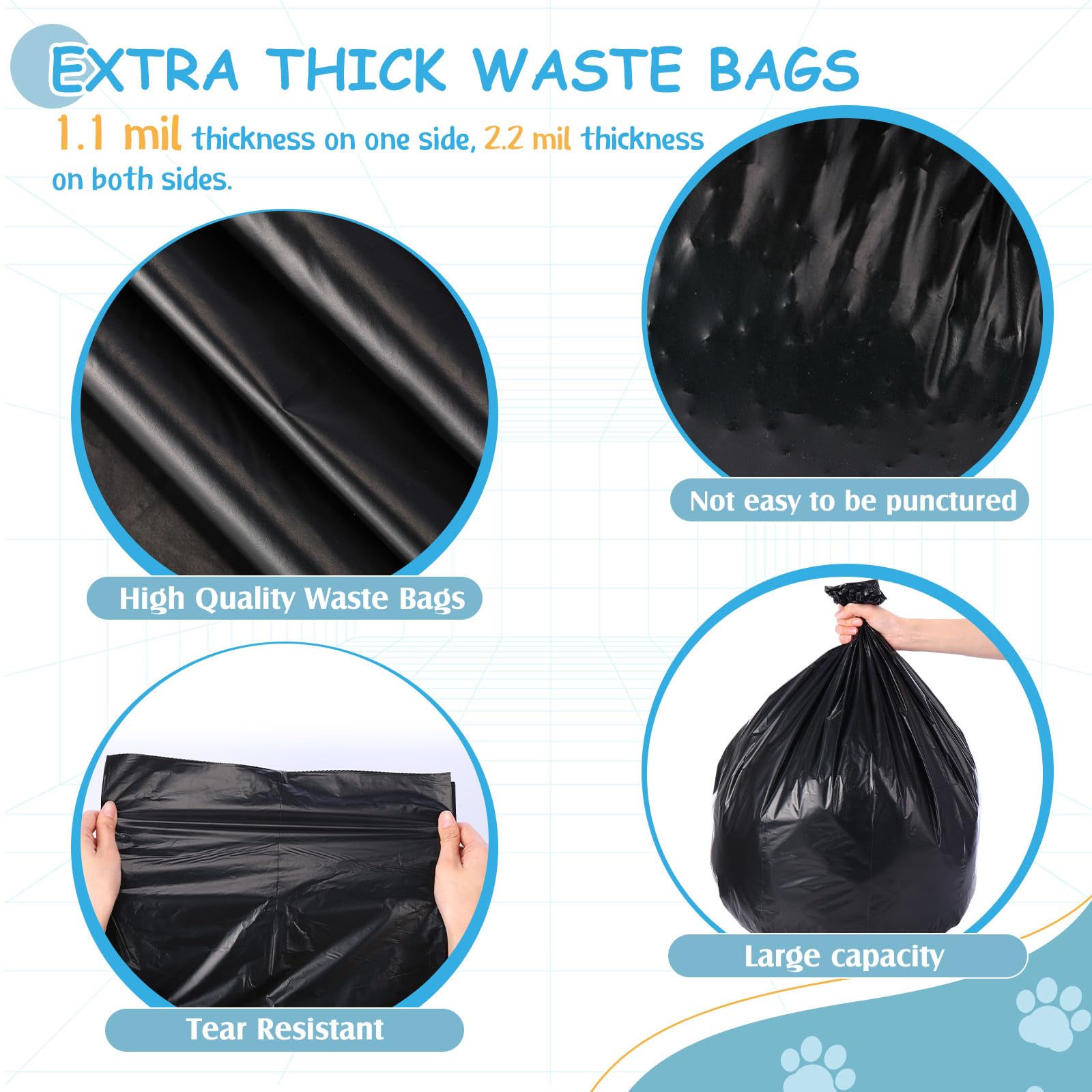 150 bolsas de basura para perros, 26 pulgadas de ancho x 33 pulgadas de largo, bolsa gruesa de alta resistencia (1.1 mil) para cachorros, mascotas al aire libre, caminar y viajar, 3 rollos de