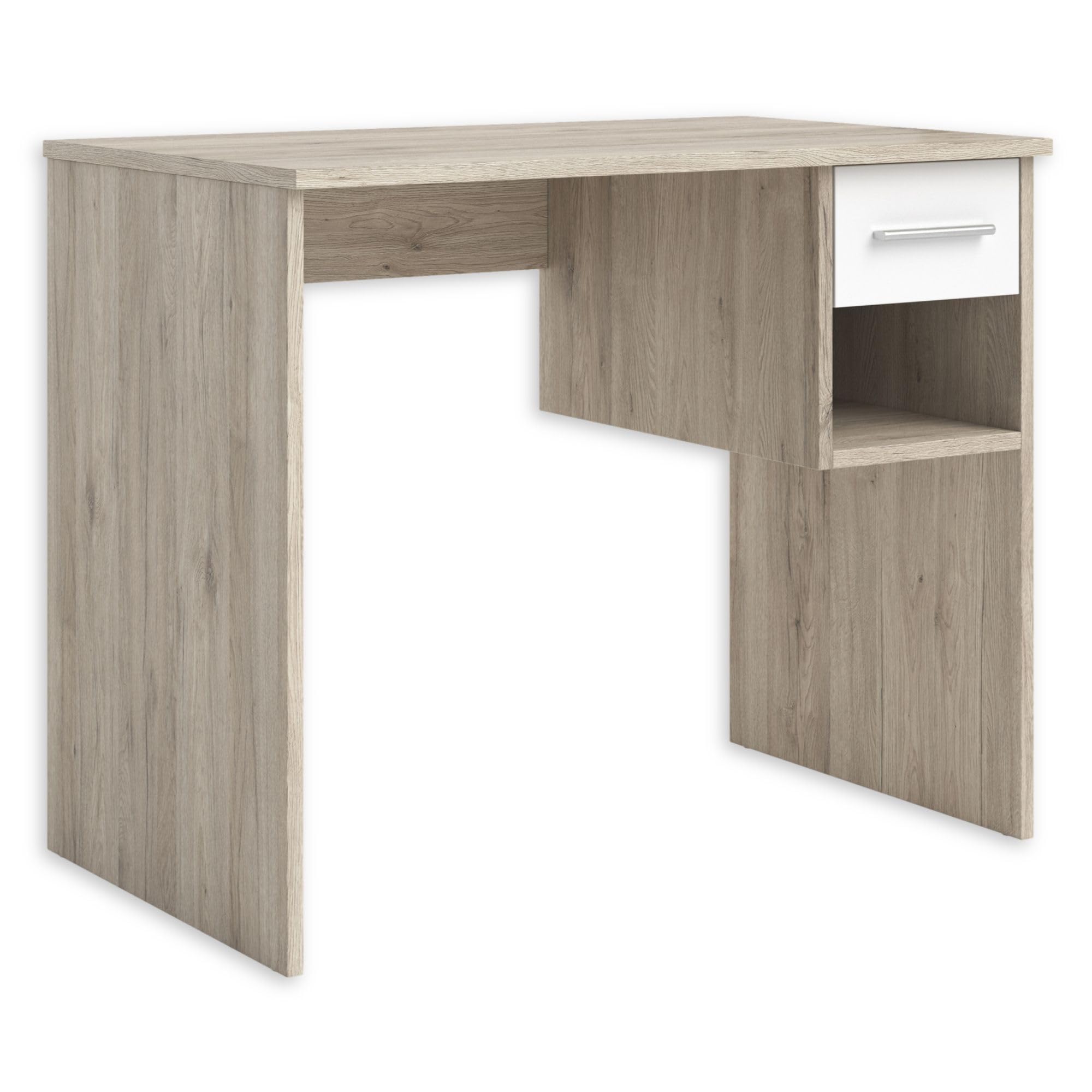 Stella TradingNanu Teenager's Room Desk - Practical Computer Desk in Sonoma Oak Look, White - 92 x 71 x 50 cm (W x H x D)