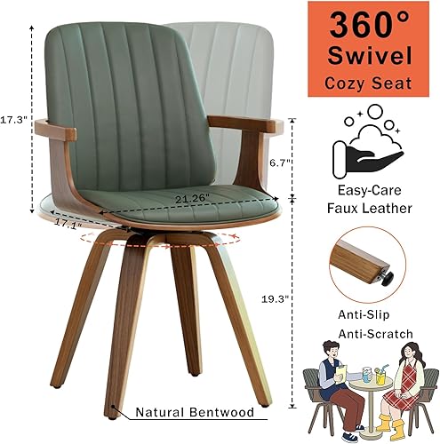 Miniatura 2 de MCM - Juego de 2 sillas de comedor modernas de mediados de siglo con artesanía de nogal, piel sintética tapizada, brazos y patas de madera, sillas