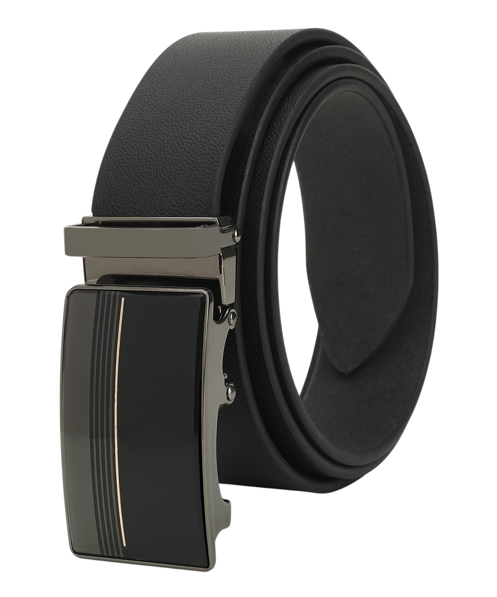 Men's Formal and Casual Party Evening Genuine Leather Auto Lock Buckle (BLACK) BELT.-picture-49