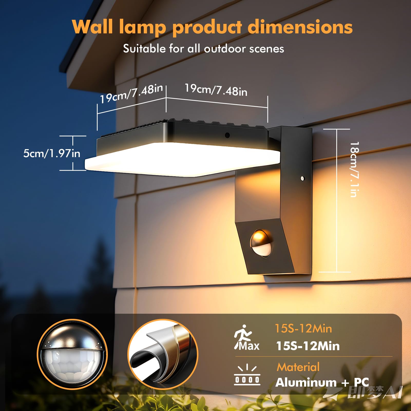 papasbox Lampa ścienna LED do użytku na zewnątrz, z czujnikiem ruchu, wodoszczelność IP65, zewnętrzna lampa ścienna