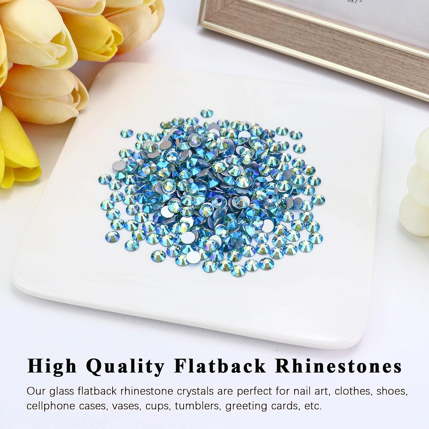 1440PCS SS20 Crystal Glass Flatback Rhinestones, Round Flat Back Crystal Gems for Nail Art and Craft Clothes, Glue Fix Diamond Stones Aquamarine/Lake Blue AB (4.6-4.8mm) image 4