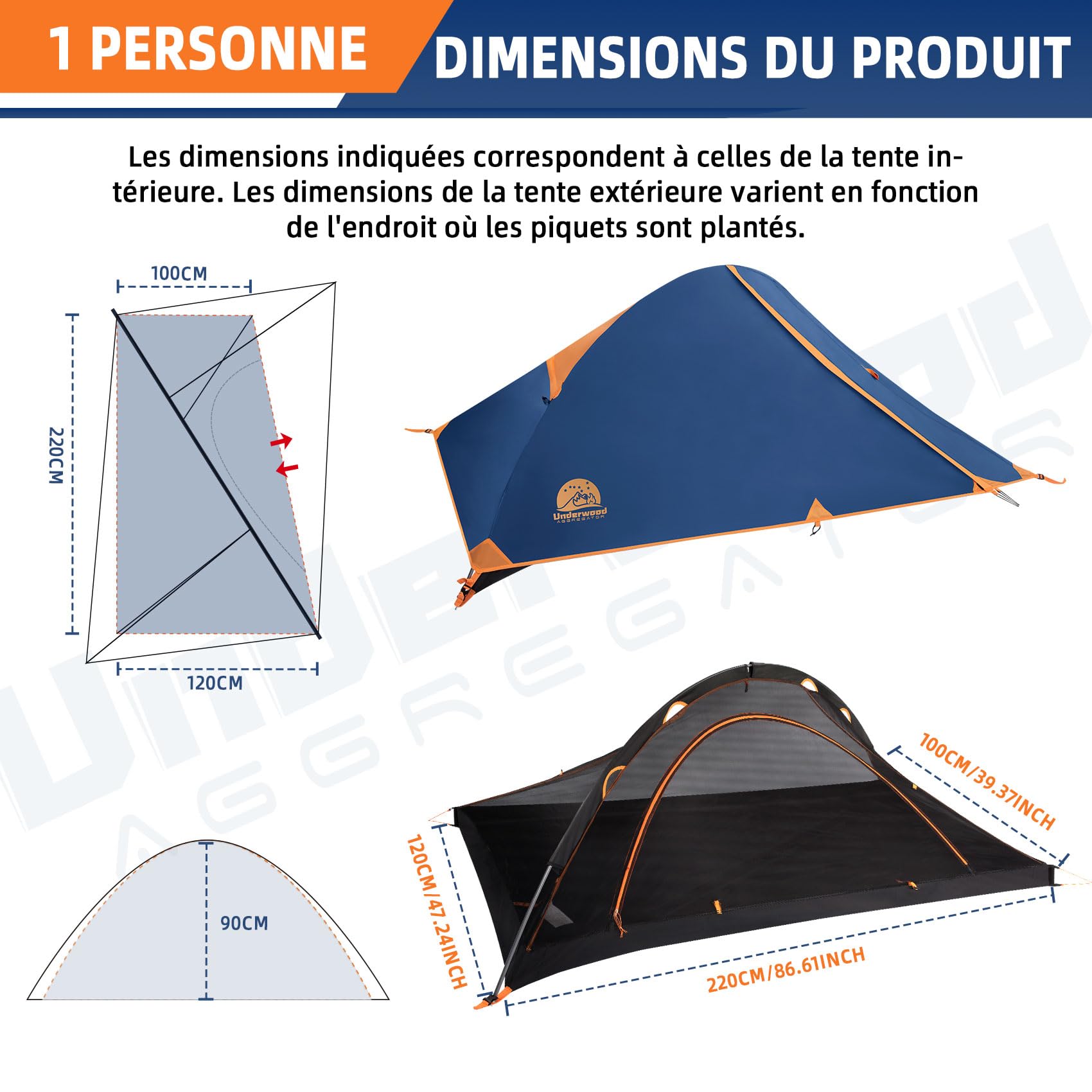 Tente 1 Personne UltraLégère, Imperméable Compacte avec Mât Unique pour Randonnée