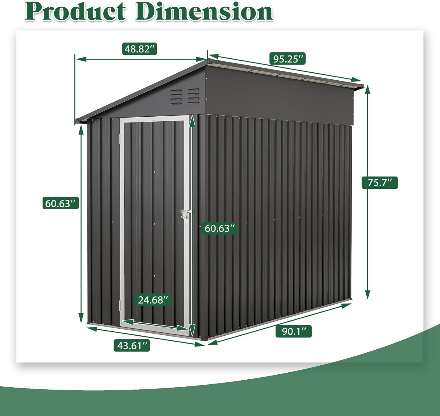 Storage Shed 4 * 8 FT Lean to Shed Metal Sheds & Outdoor Storage Cabinet Lockable Tool Organization Bike Mower Shed Portable Outside for Garden Patio, Black