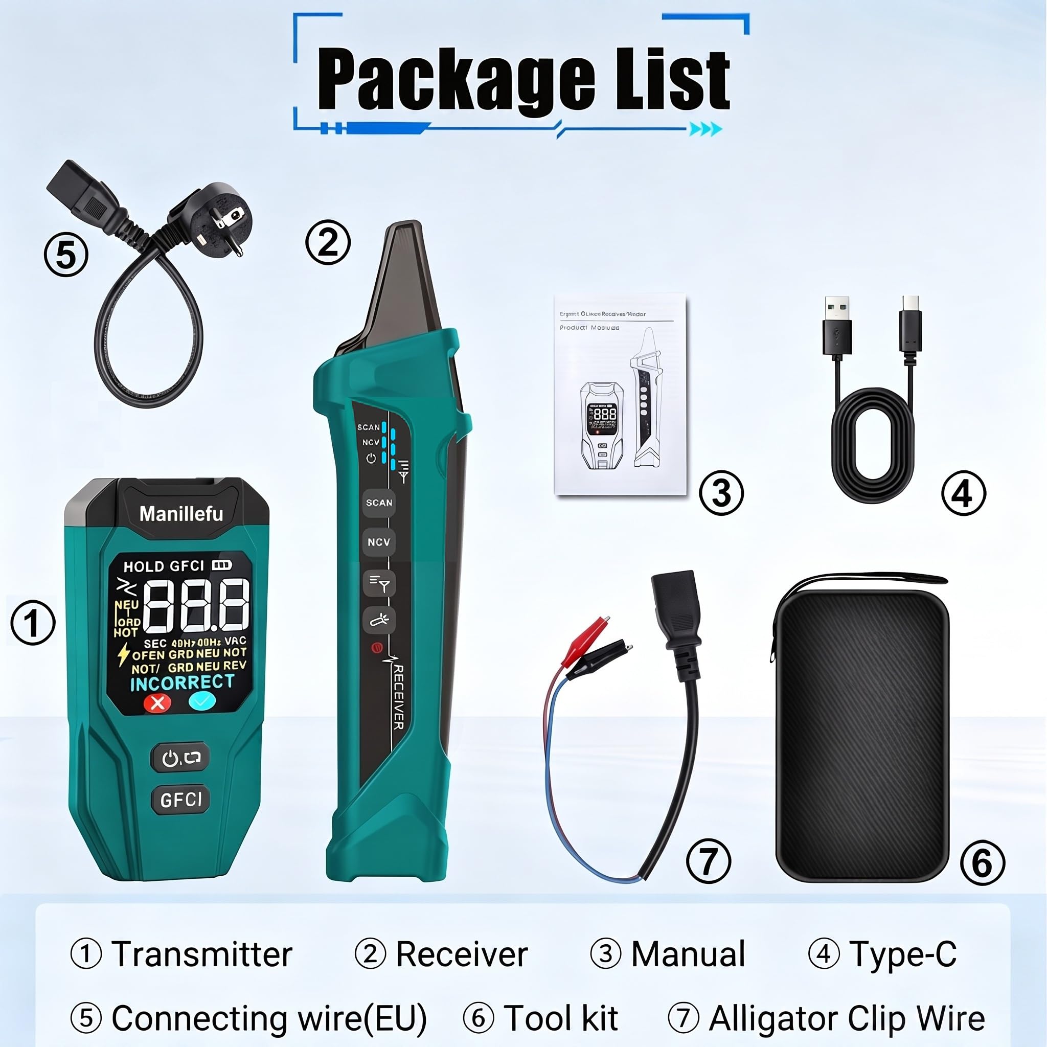 Testeur de prise ET32 - Détecteur de fusibles - Détecteur de disjoncteur avec écran LCD - Testeur de tension sans contact - Testeur de phase NCV - Détecteur de câble/testeur de courant