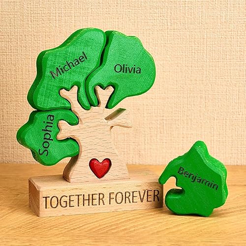 Rompecabezas de árbol de madera personalizado con 1-8 apellidos, escultura personalizada con nombre de familia, ideal para Navidad, cumpleaños,