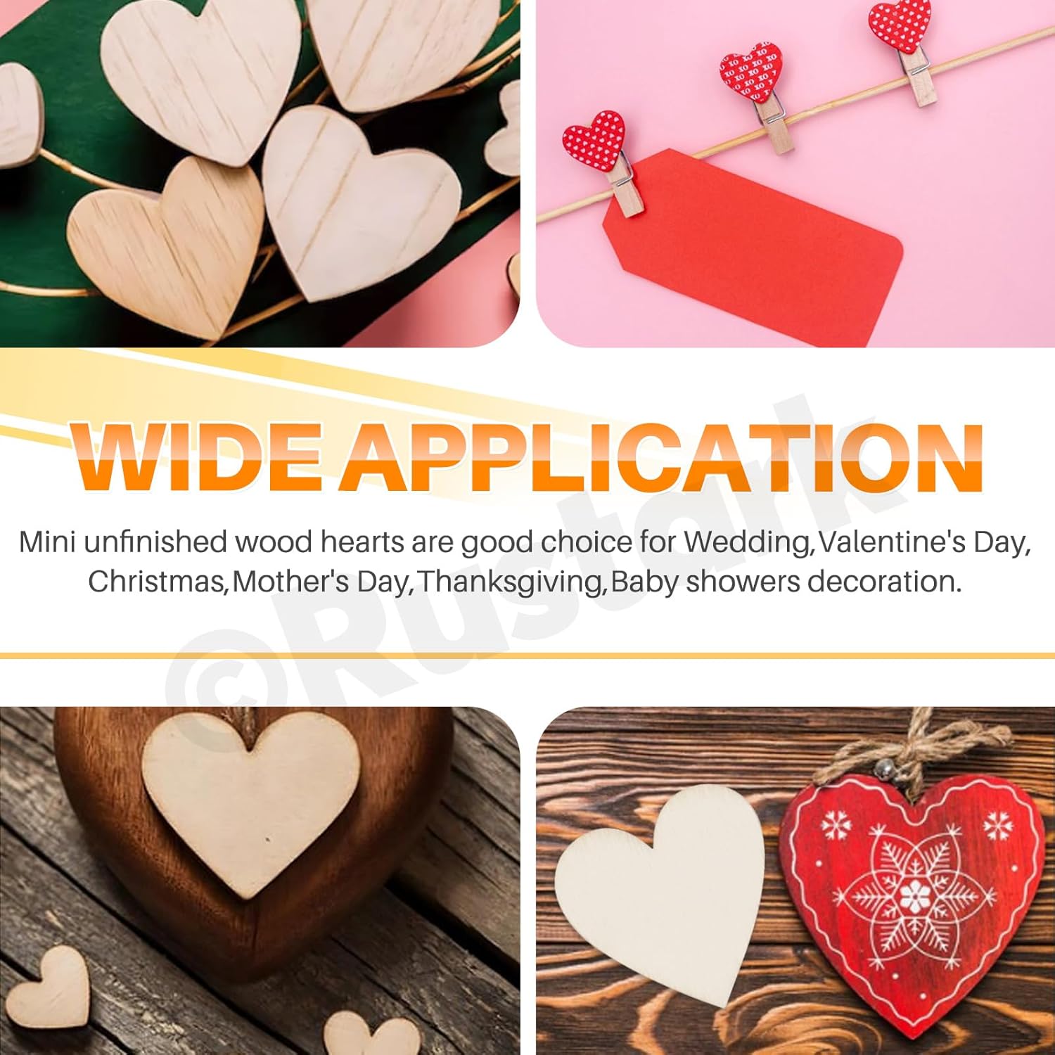 300Pcs 5 Sizes Unfinished Wooden Heart Ornaments Assortment Kit DIY Wooden Ornaments Blank Wood Heart Pieces Unpainted Wooden Heart Cutouts for Crafts Valentines Day Christmas Wedding Party