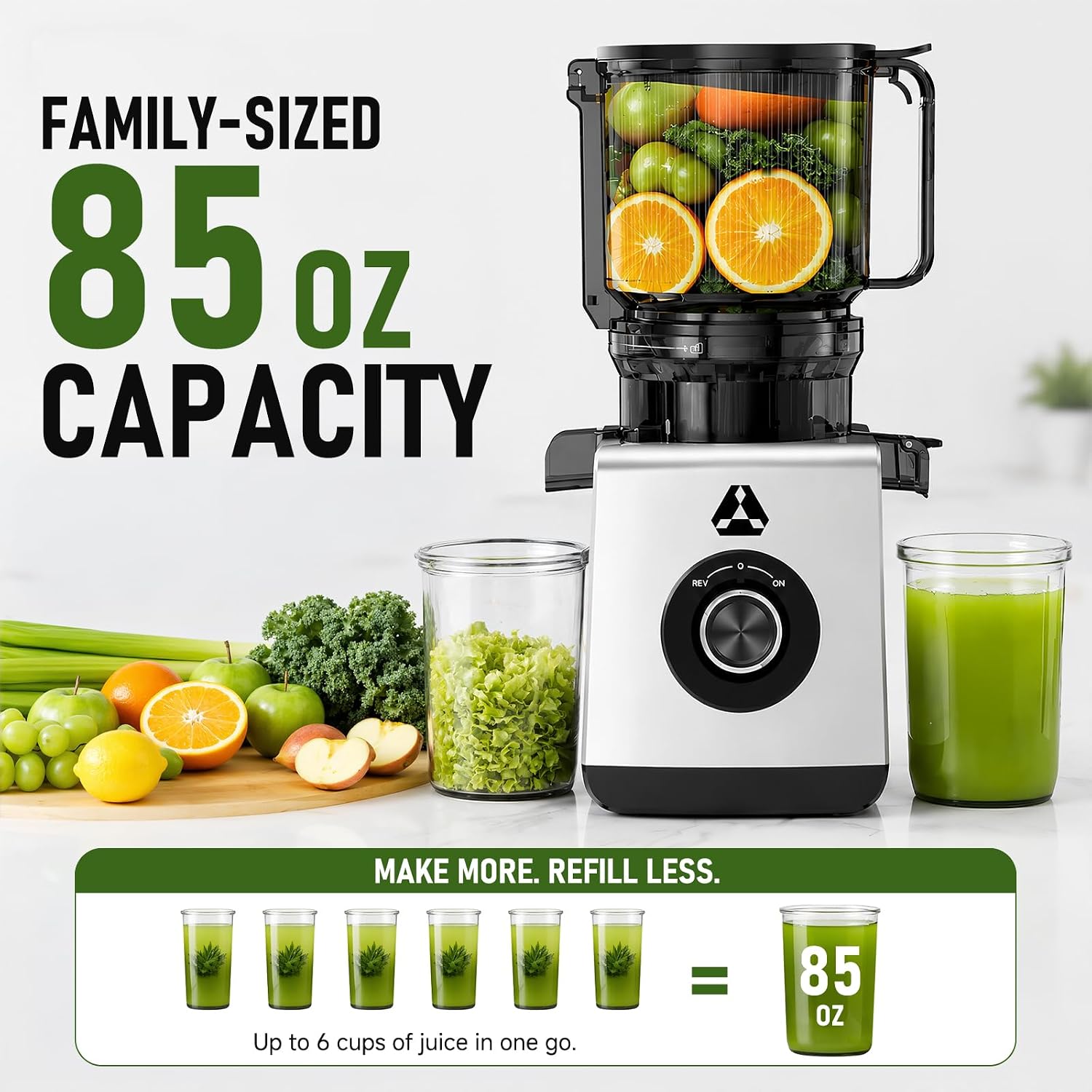 AAOBOSI Cold Press Juicer Machine, 6.5" Wide Chute Juicer for Whole Fruits & Vegetables, Easy to Clean & Clog-Resistant Slow Masticating Juicer, Quiet DC Motor for Morning & Daily Family Use