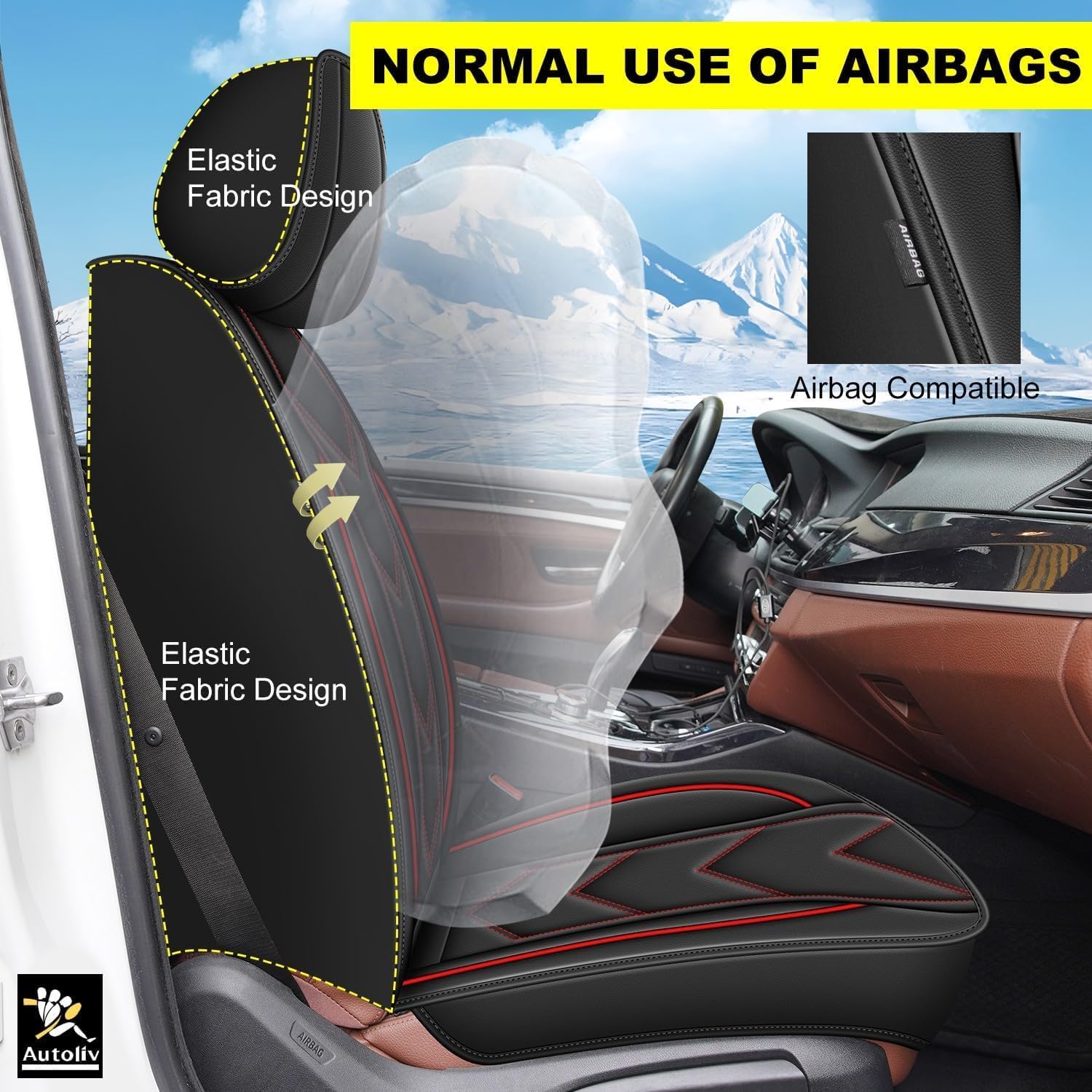 Car Seat Covers Fit for Kia Sorento 2007-2025 (5 Seat) Leather Automotive Seat Cover Waterproof Seat Cushion Protectors Compatible with Airbag(Black&Redline)