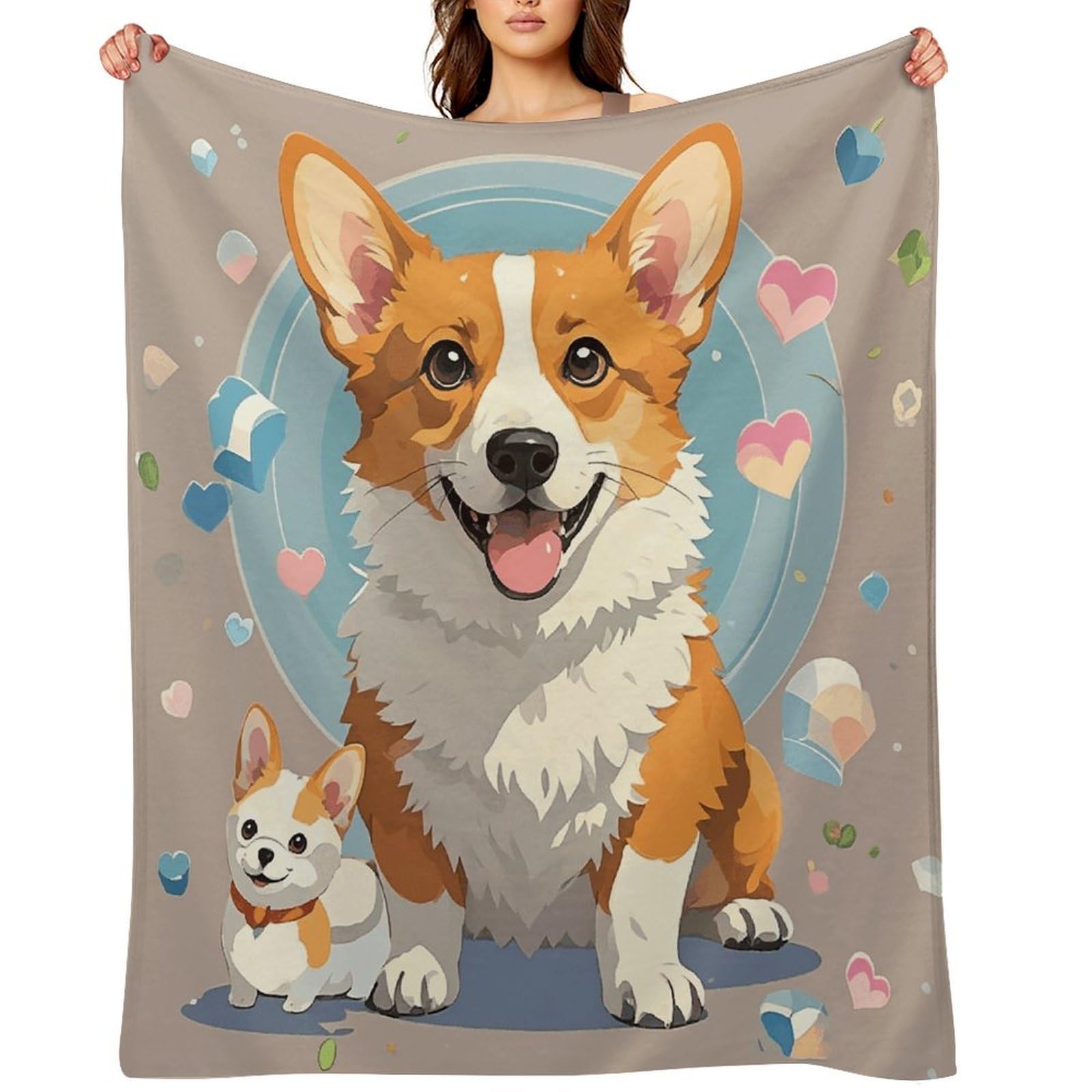 Cute Corgi Dog Illustration Blankets Exquisite Luxury Flannel Throw Blanket Anti-Fading Thick Blanket for Sofa&Bed Blankets Ultra-Soft Bath Towels for Adult 40"x50"
