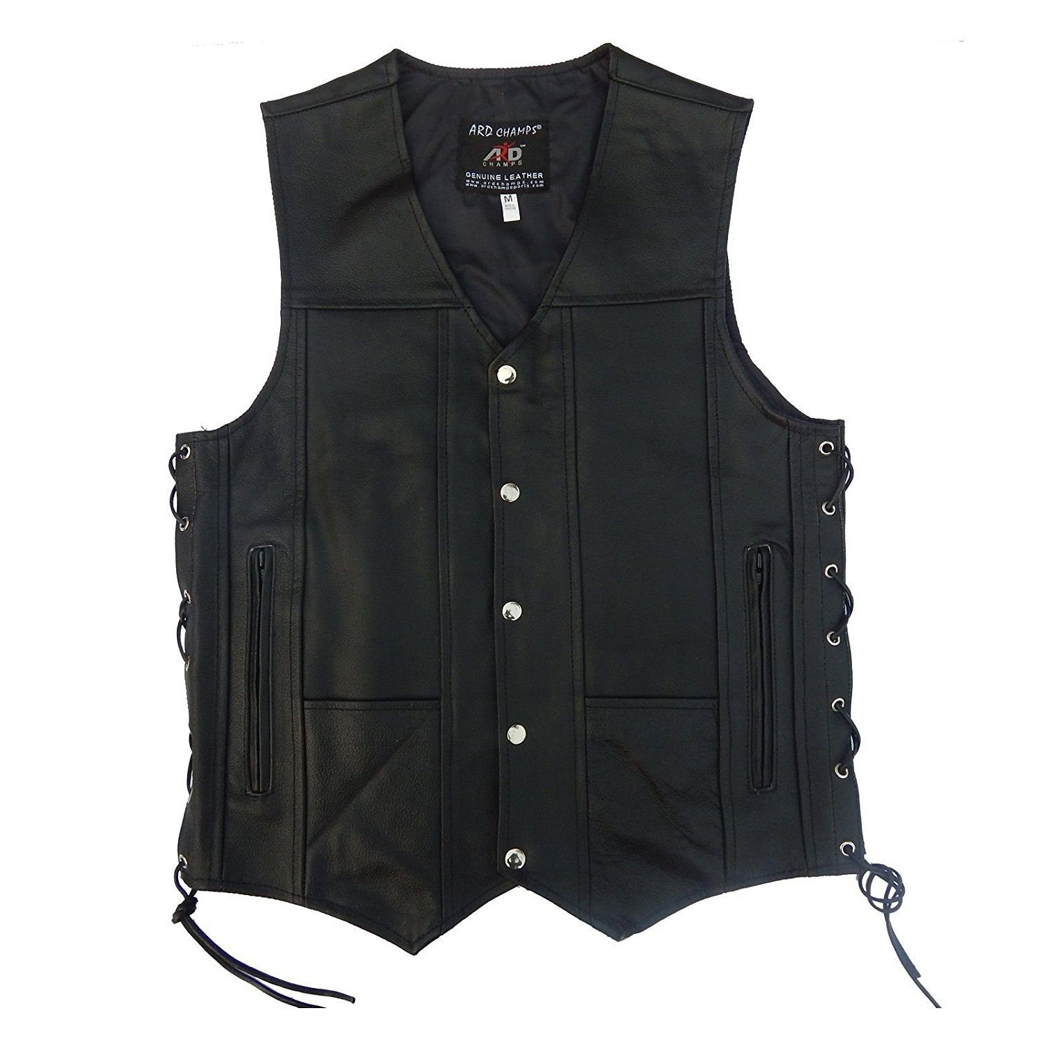 Men's Leather 10 Pockets Motorcycle Biker Vest (3XL)
