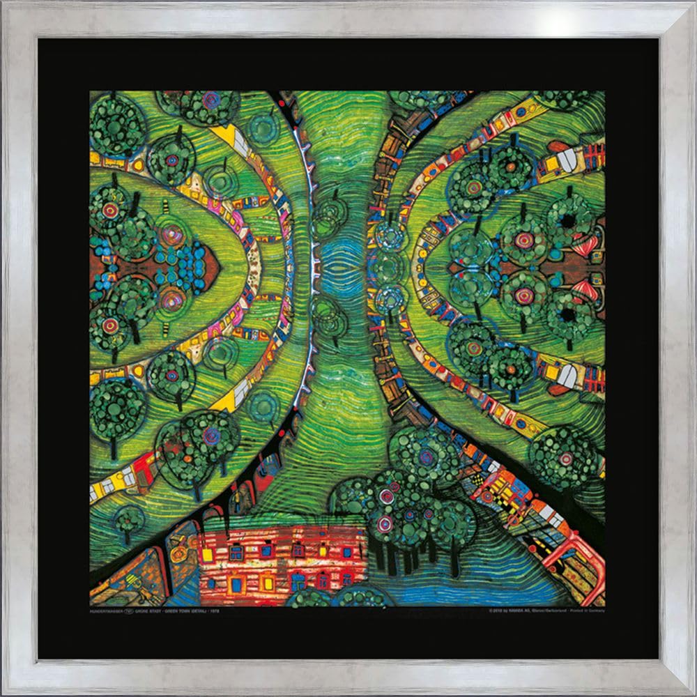 artissimo Premium-Kunstdruck gerahmt 53x53 cm AG4681 – Friedensreich Hundertwasser Grüne Stadt – Bild mit Rahmen, Wandbild, Poster, Wanddekoration