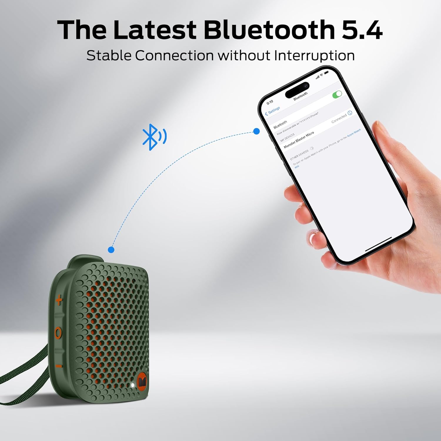 Monster Blaster Micro Wearable Bluetooth Speaker, Clip-On Wireless Small Portable Speaker with Built-in Mic (Non-Magnetic), IPX7 Waterproof, TWS, Hands-Free Music/Calls for Work/Cycling/Running, Green - Image 5