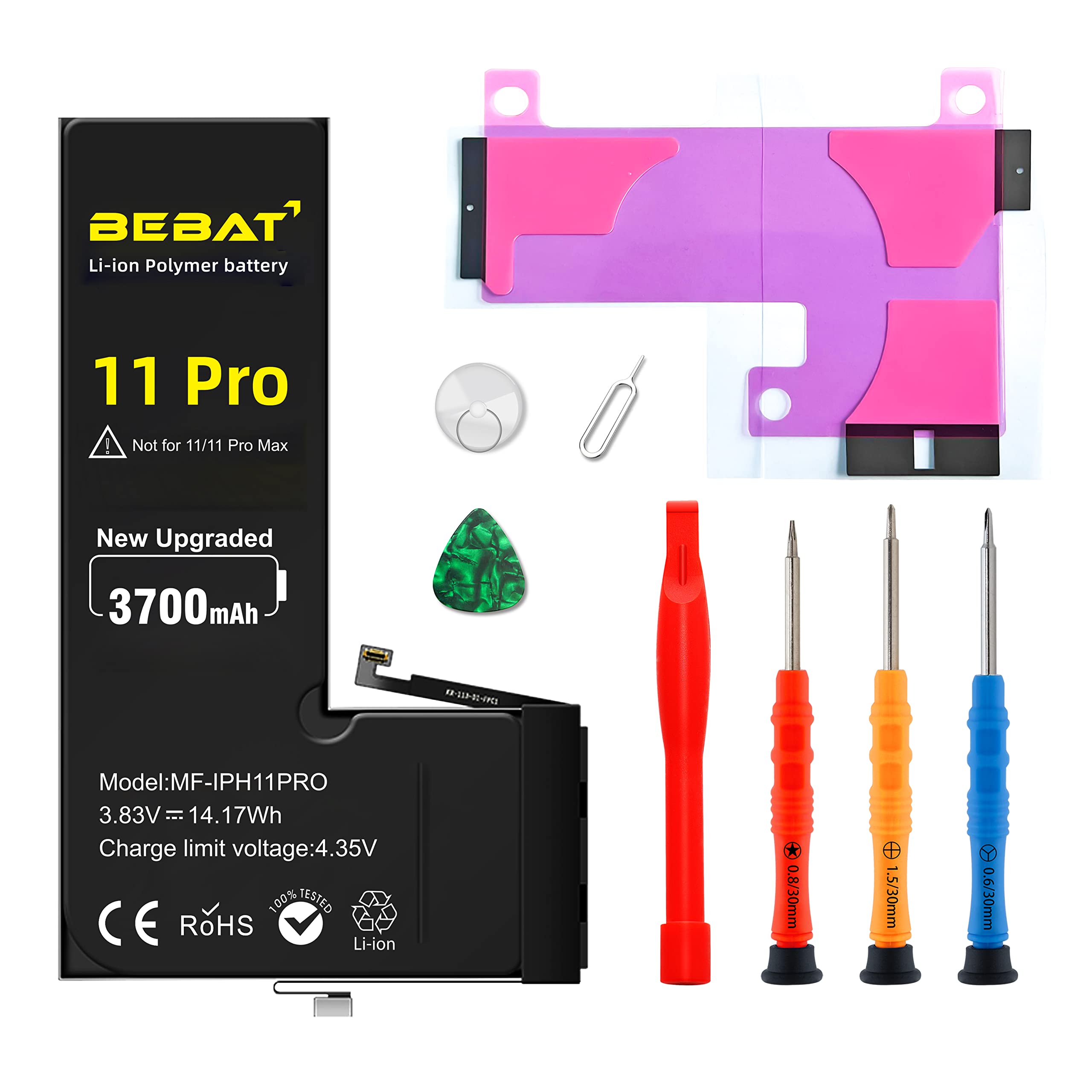 BEBAT Replacement for iPhone 11 Pro Battery, 3700mAh High Capacity Li-ion Polymer Replacement Battery for Model A2160 A2215 A2217 with Professional Repair Tool Kits