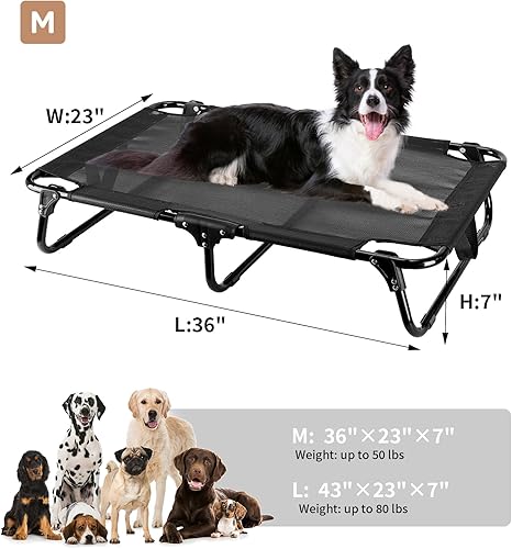 Miniatura 6 de Cama elevada plegable para perros, cama elevada para mascotas de 36 x 23 x 7 pulgadas, sin configuración, cama para perros al aire libre con malla
