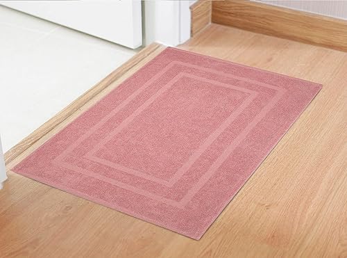 Miniatura 5 de Textila Tapete de baño de rizo de algodón, tamaño grande, 22 x 34 pulgadas, ultra suave y absorbente, color rosa rosa, paquete de 2 tapetes de lujo