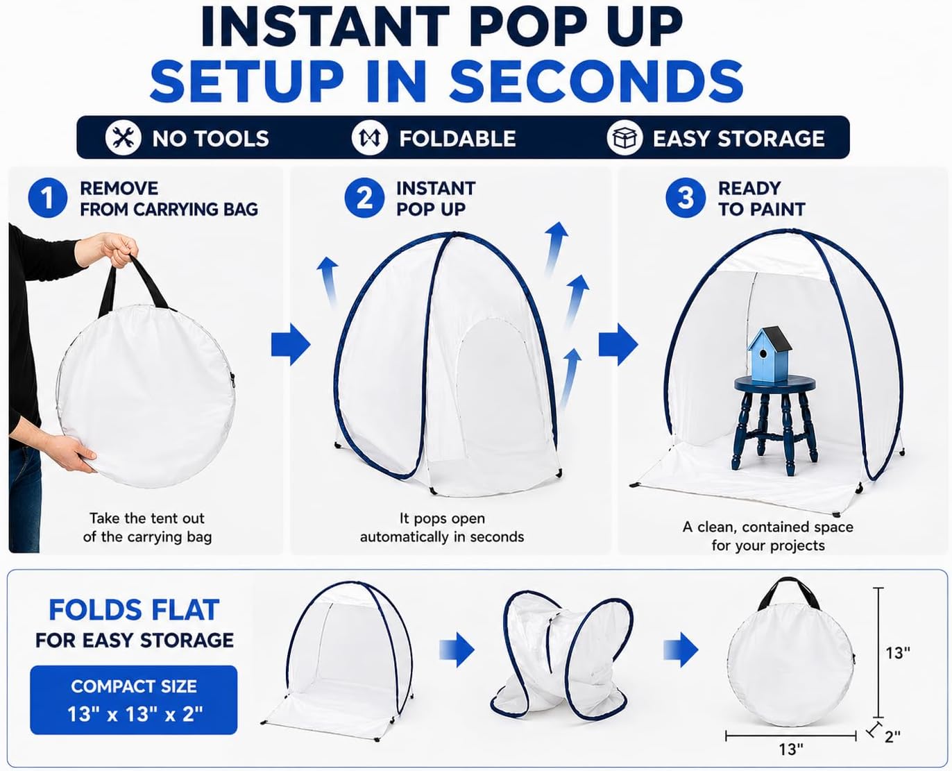Spray Paint Tent – Portable Pop Up Paint Booth for Furniture, Crafts, & DIY Projects, Spray Shelter with 3 Disposable Aprons, 33 x 30 x 42 Inch