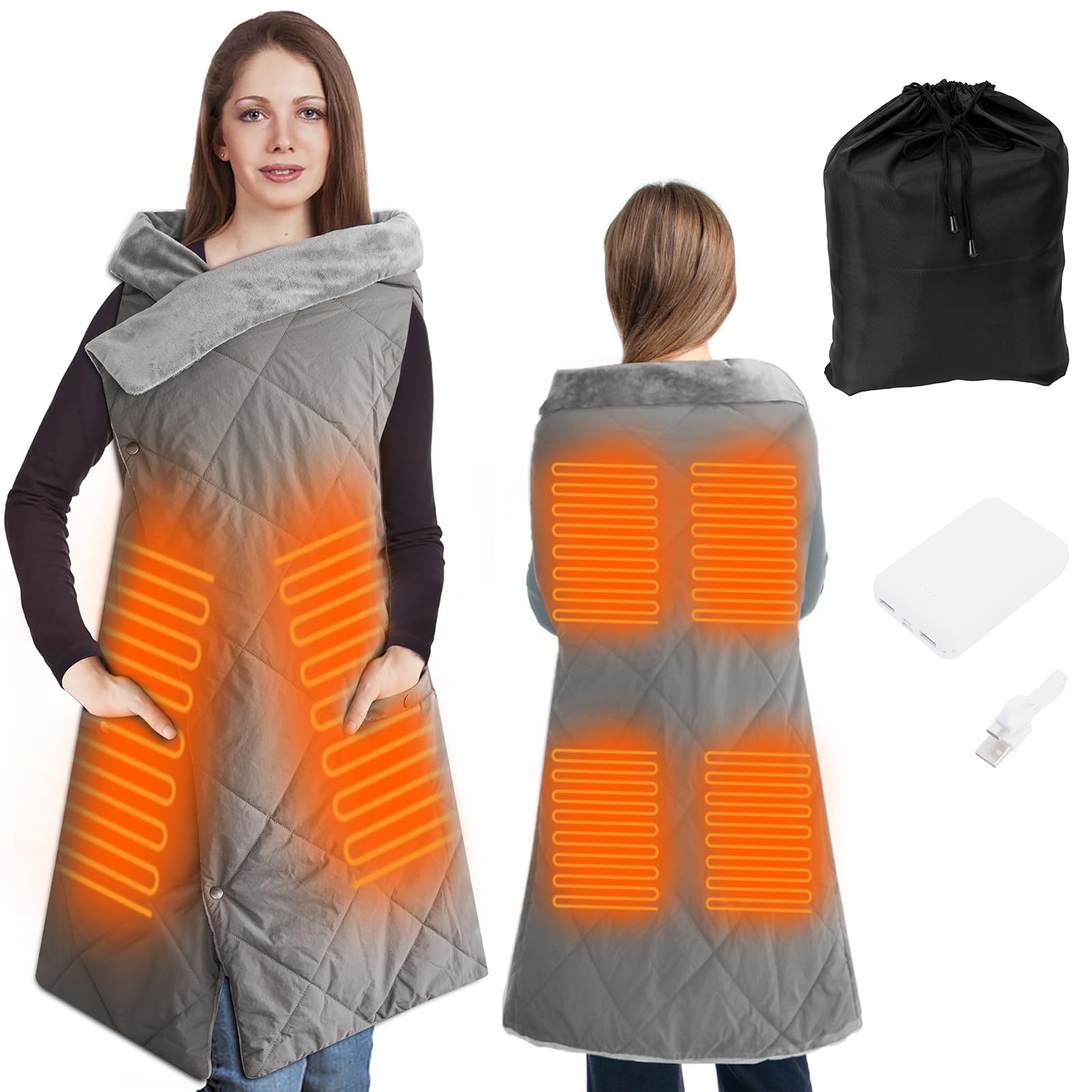 Photo 1 of KADORVA Outdoor Heated Blanket for Stadium, Battery Operated with Power Bank, Fast Heating Wearable Blanket, Cordless Portable Electric Heating Shawl for Outdoors, USB Heated Throw Blanket