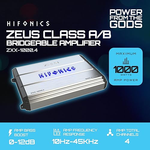 Miniatura 2 de Hifonics Zeus ZXX - Amplificador de audio monobloque de coche de 1000 vatios máximo clase D con perilla de graves y control remoto, crossovers
