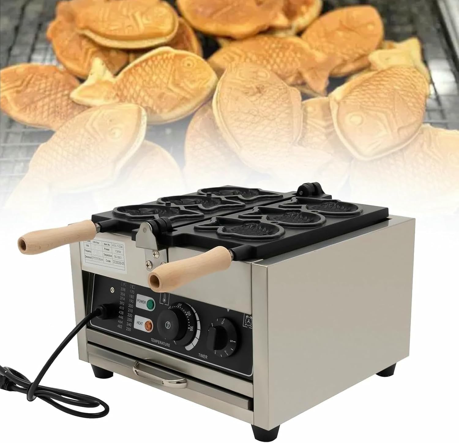 Commercial Fish Waffle Maker,Taiyaki Fish Waffle Maker,3 Pcs Non Stick Japanese Fish Type Waffle Machine,for Commercial Home Use