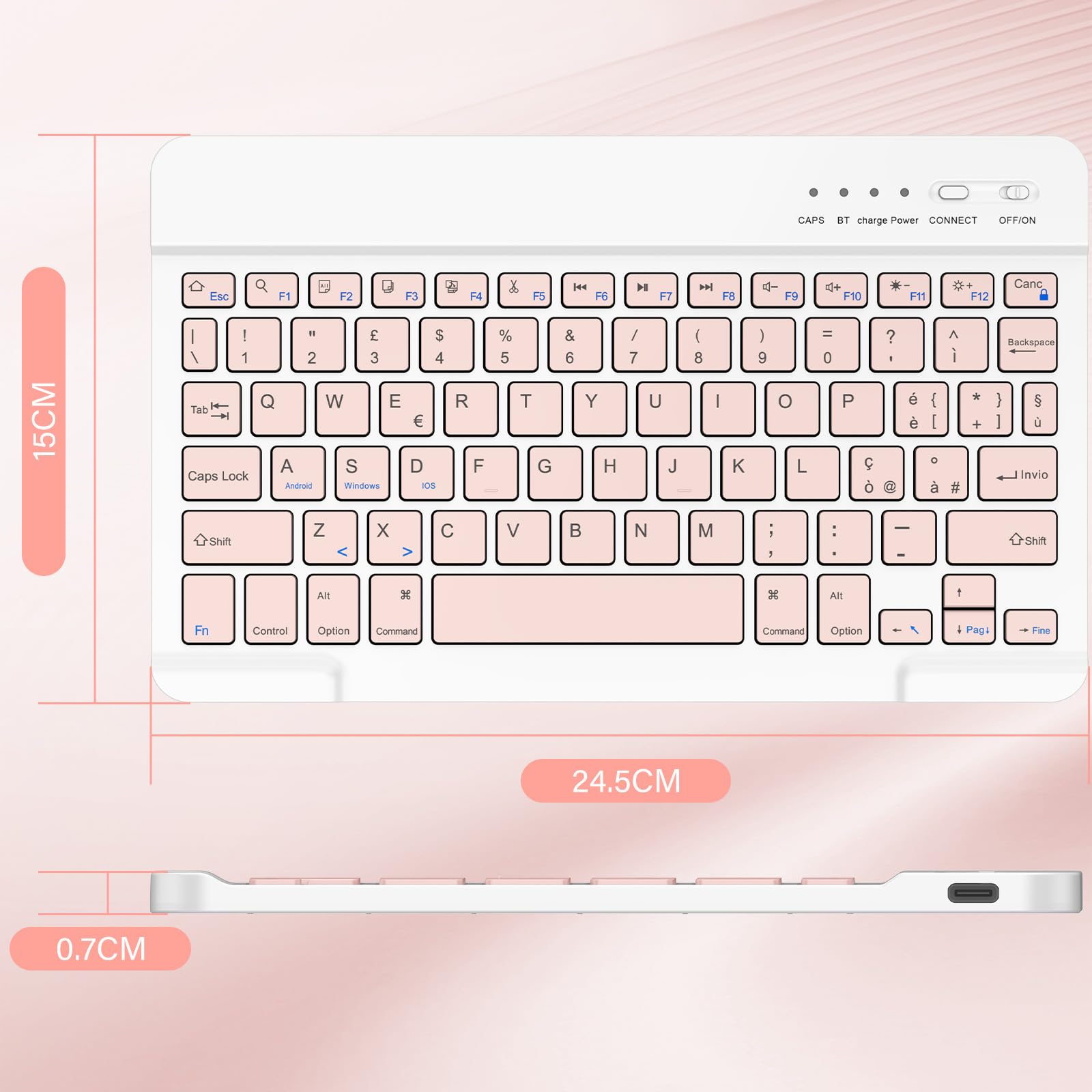 BQSS Tastiera Wireless, Layout Italiano QWERTY Tastiera Wireless Bluetooth Rechargeable, per Samsung/IOS/Android/Windows/Telefoni