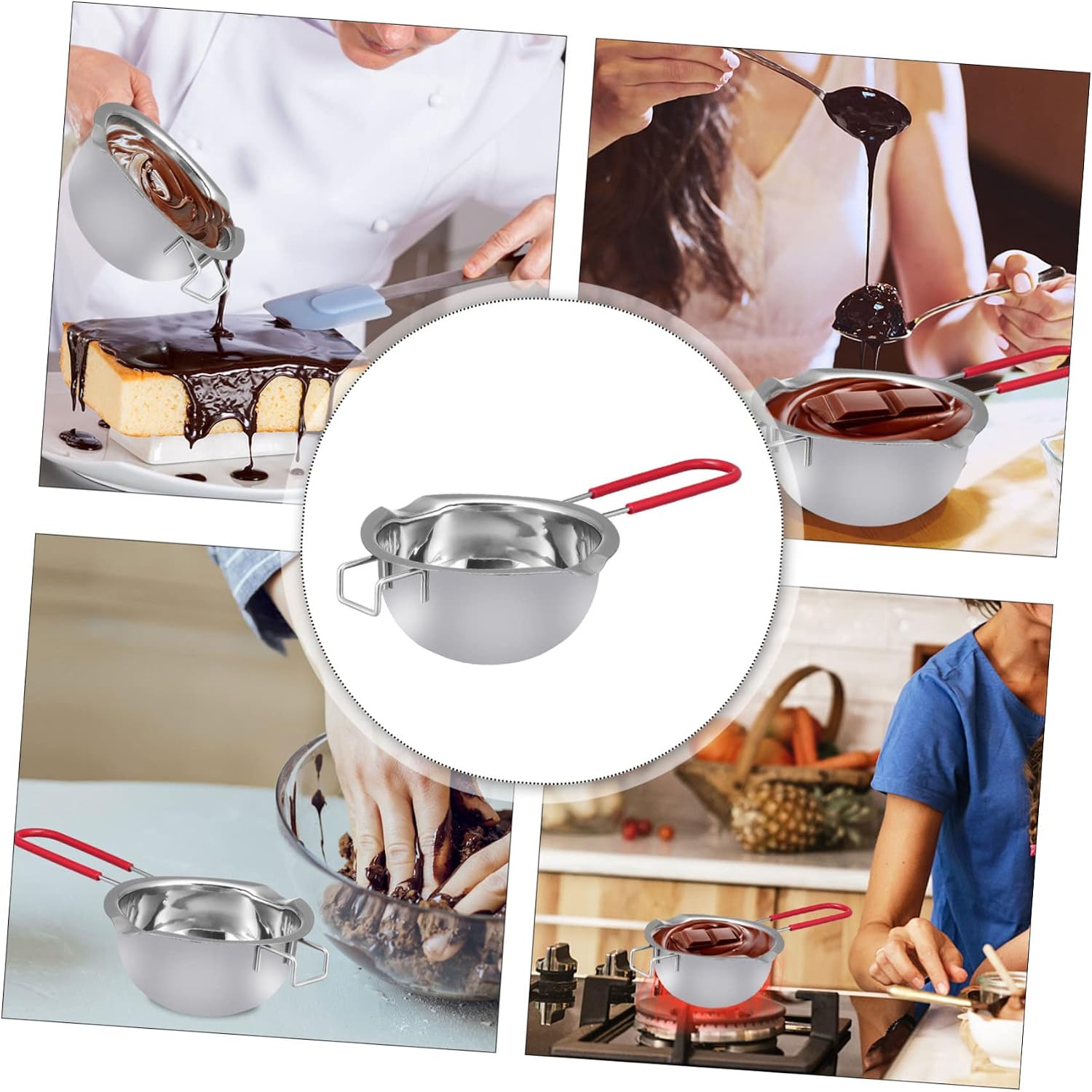 PRETYZOOM 2pcs Cover Chocolate Melting Pot Stainless Steel Handle Practical Butter Melting Tool for Home Kitchen and Restaurants Non- Design