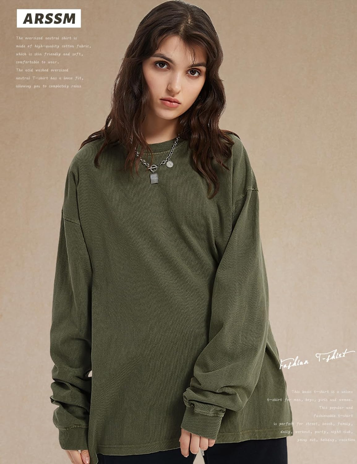 Arssm Oversized T-Shirts for Women Cotton Long Sleeve Vintage Acid Wash Baggy T Shirts - Image 6