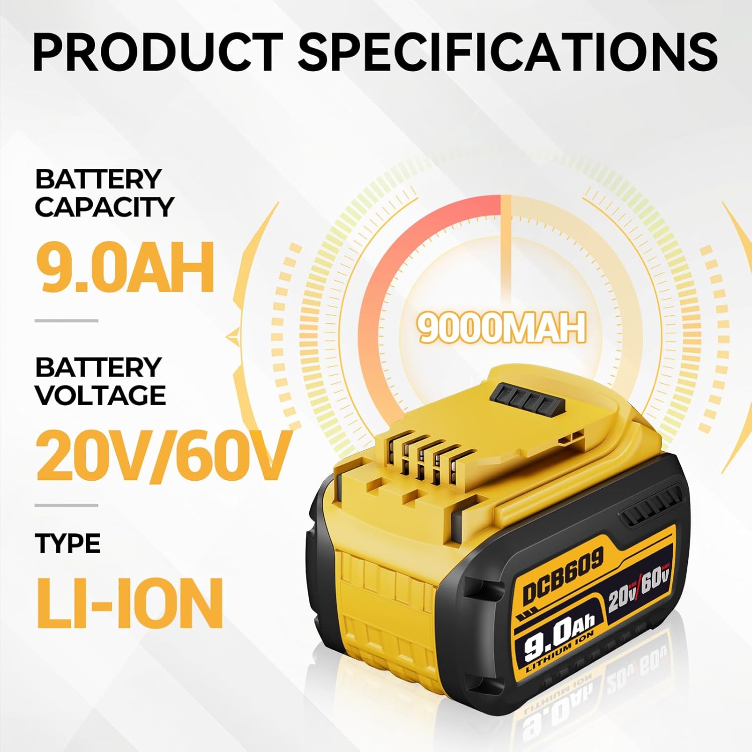 2Pack DCB606 9000mAh Replacement for Dewalt 20V/60V Battery Compatible with Dewalt Battery DCB609 DCB612 DCB201 DCB200 DCB206 DCB207 Cordless Power Tools and Chargers