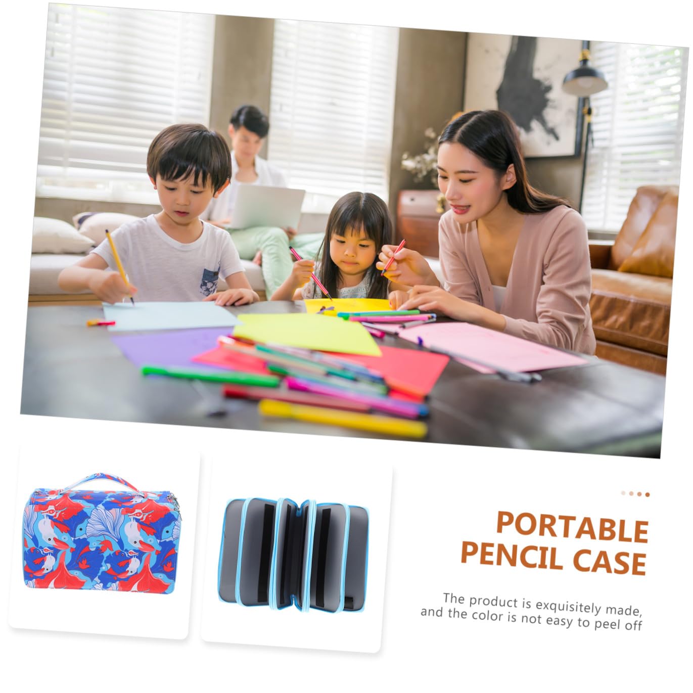 Astuccio Portapenne Multistrato 360 Elastici, Tessuto Oxford, Grande Capacità, Manico Portatile, per Scuola e Lavoro All'aperto