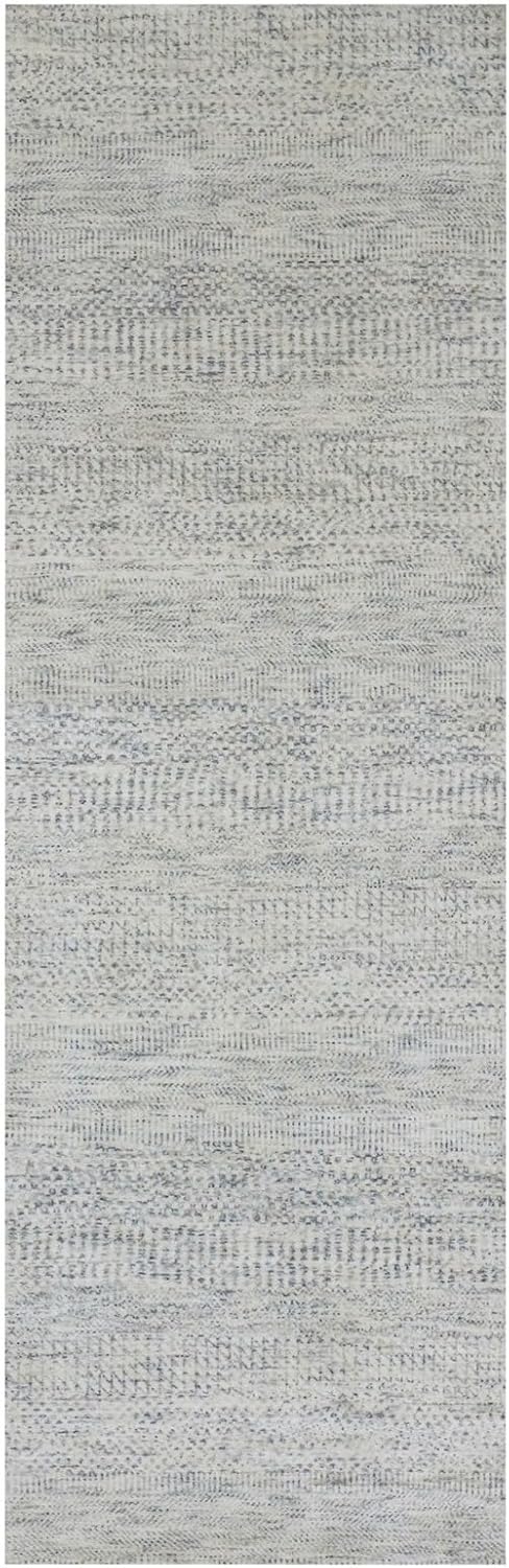 Gray Shabby Chic Modern Pure Undyed Wool Hand Knotted Grass Design Runner Oriental Rug (2'6"x8'1")