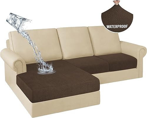 Miniatura 45 de HDCAXKJ Fundas de cojines de sofá seccional 100% impermeables, 8 piezas, funda seccional en forma de L, funda elástica para asiento de sofá chaise,