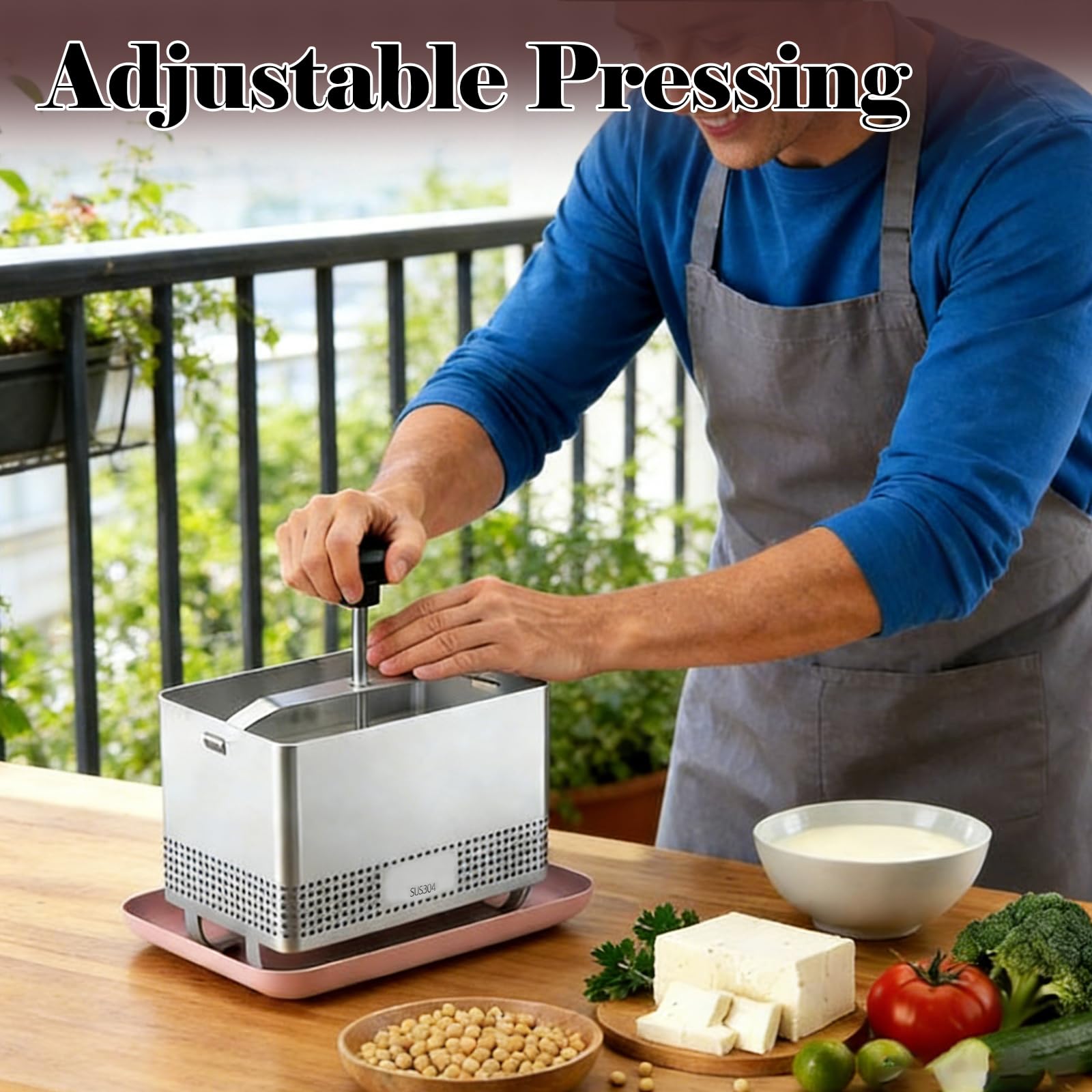 DAJAVE Tofupresse 304 Edelstahl, Tofupresse & Käsepresse & Tofu Maker （16x12x10.5CM), Edelstahl Tofu Presse Sicher und Einfach zu Bedienen Fleischpresse