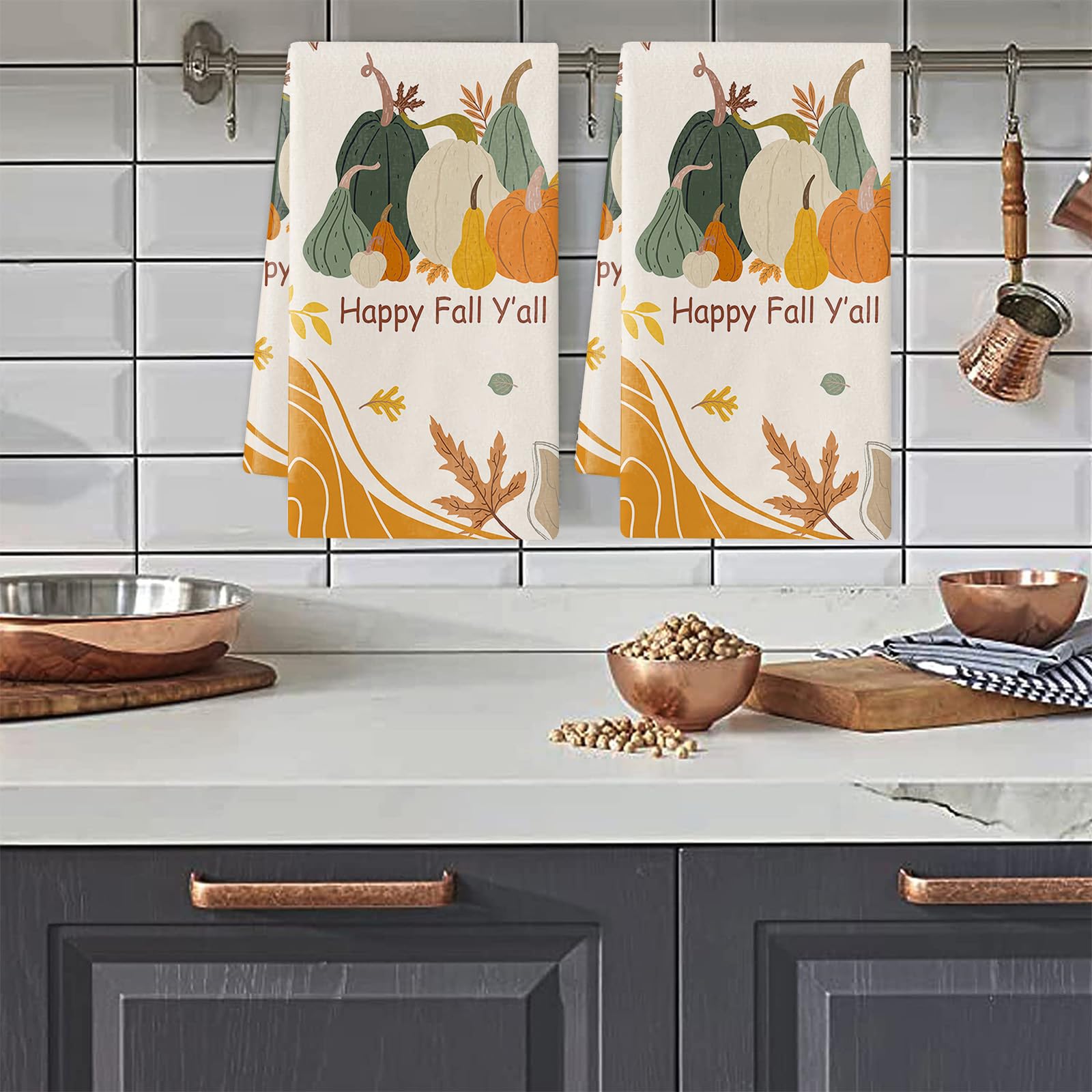 Trapos Cocina Calabaza Verde Naranja Paños de Cocina Microfibra Paños Cocina Suaves Lavable Toallas Reutilizables Absorbentes Baño Pañuelo de Mano Trapos de Cocina 2 Piezas (44x74 cm)