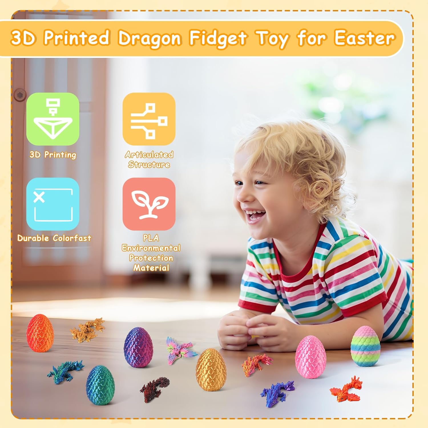 8 Pcs 3D Printed Dragon Animals with 8 Pcs Colorful 3D Printed Eggs Stress Relief Fidget Toys for Adults Birthday Gift