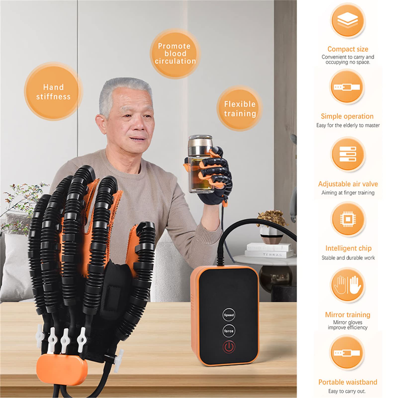 1 Para Rehabilitacyjnych Rękawic Robotycznych, Trening Palców Udar Dłoni Szyna Orteza Palca Funkcjonalna Szyna Dłoni, Dla Pacjenta Hempiplegia(Size:rozmiar XL)