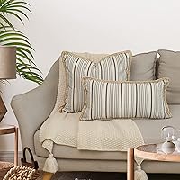 Vista 3 de Kiuree Juego de 2 fundas de almohada de granja de 16 x 16 pulgadas, fundas de almohada cuadradas decorativas de lino con borde recortado de lino a