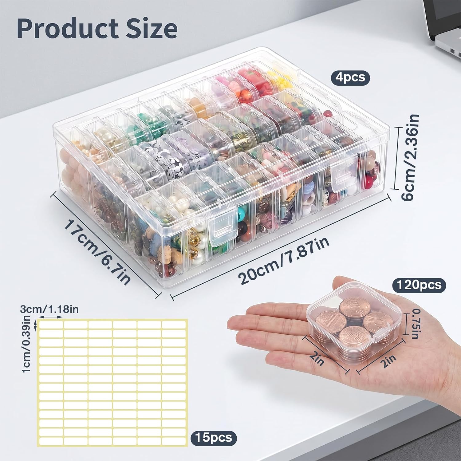 3 Pack Bead Organizer Box, 90 Pcs Small Clear Plastic Storage Containers Features Hinged Lid and Labels Craft Storage Box for Jewelry, Diamonds, Bracelets, Clay Beads Seeds Screws Small Parts