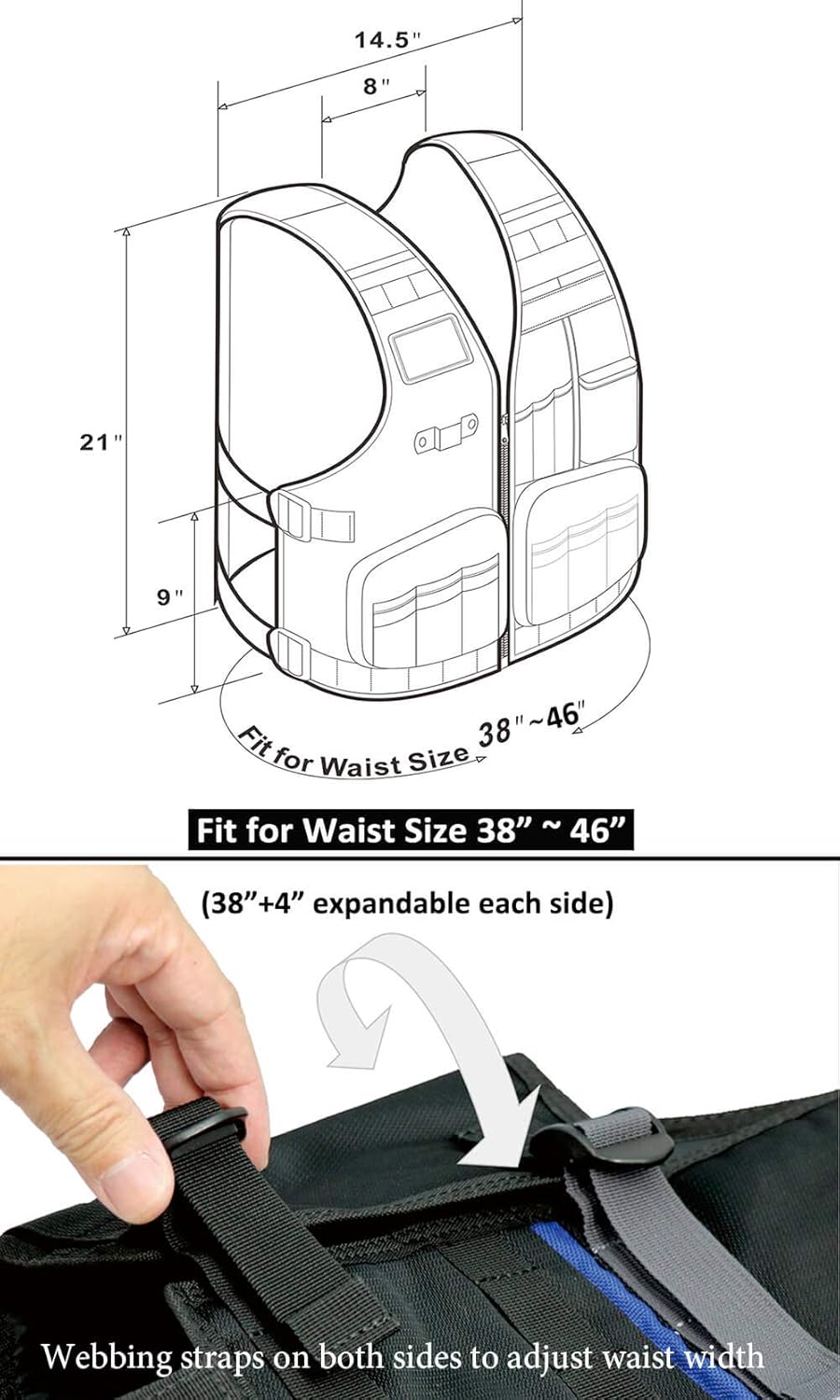 Niche Heavy Duty Tool Belt with Upgraded Anti-Drop Pocket, Adjustable Waist 38"-46", Multi-Pocket Work Belt for Carpenter, Electrician, Handyman, DIY (TL-6202 New)