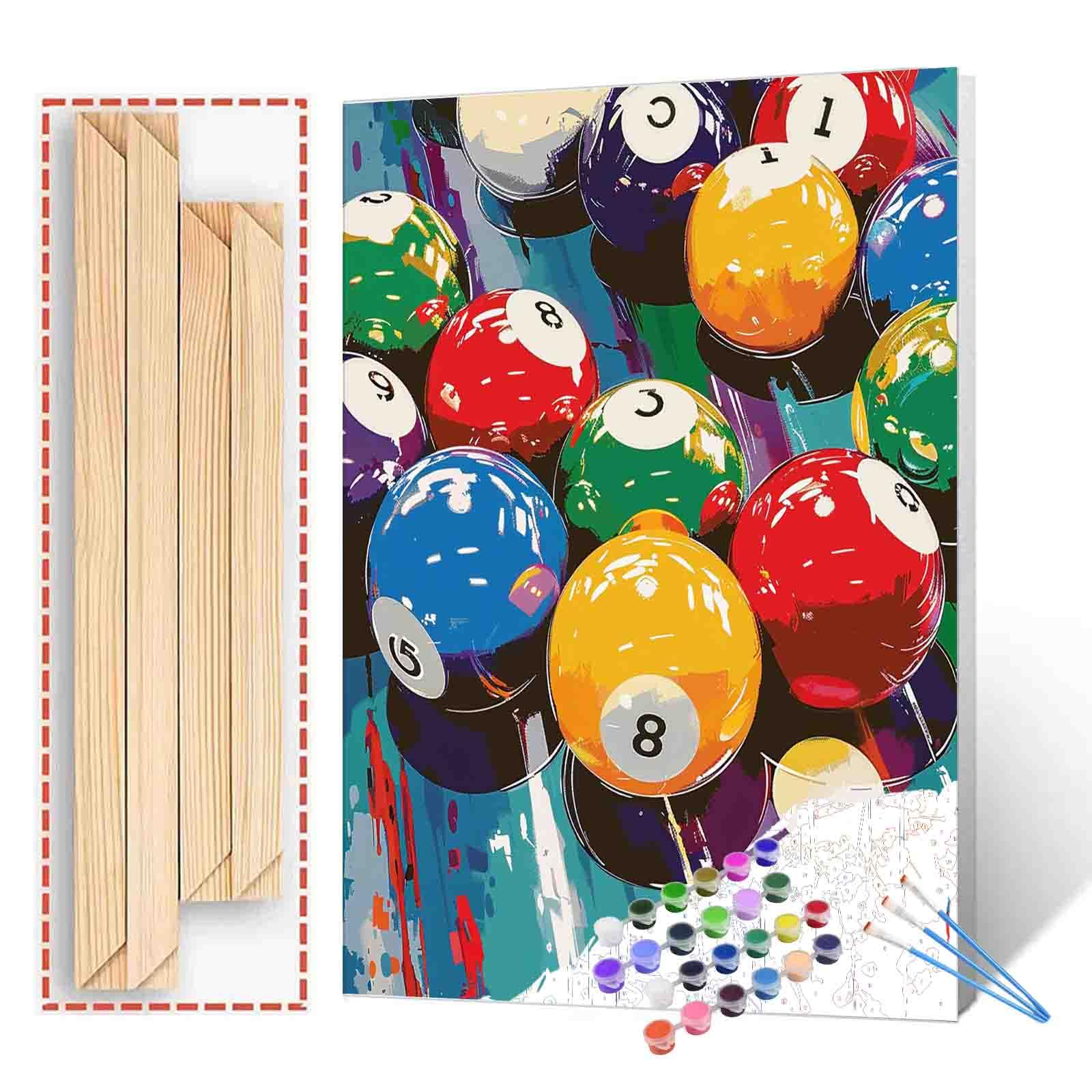 Graffitic American Snooker Paint by Number Billiard BallsDIY Acrylic Paintwork Kit for Adults Beginner Men Gaming Sport Art DIY Canvas Oil Paintings Arts Craft 16x20 Inch Home Decor Gift(DIY Frame)