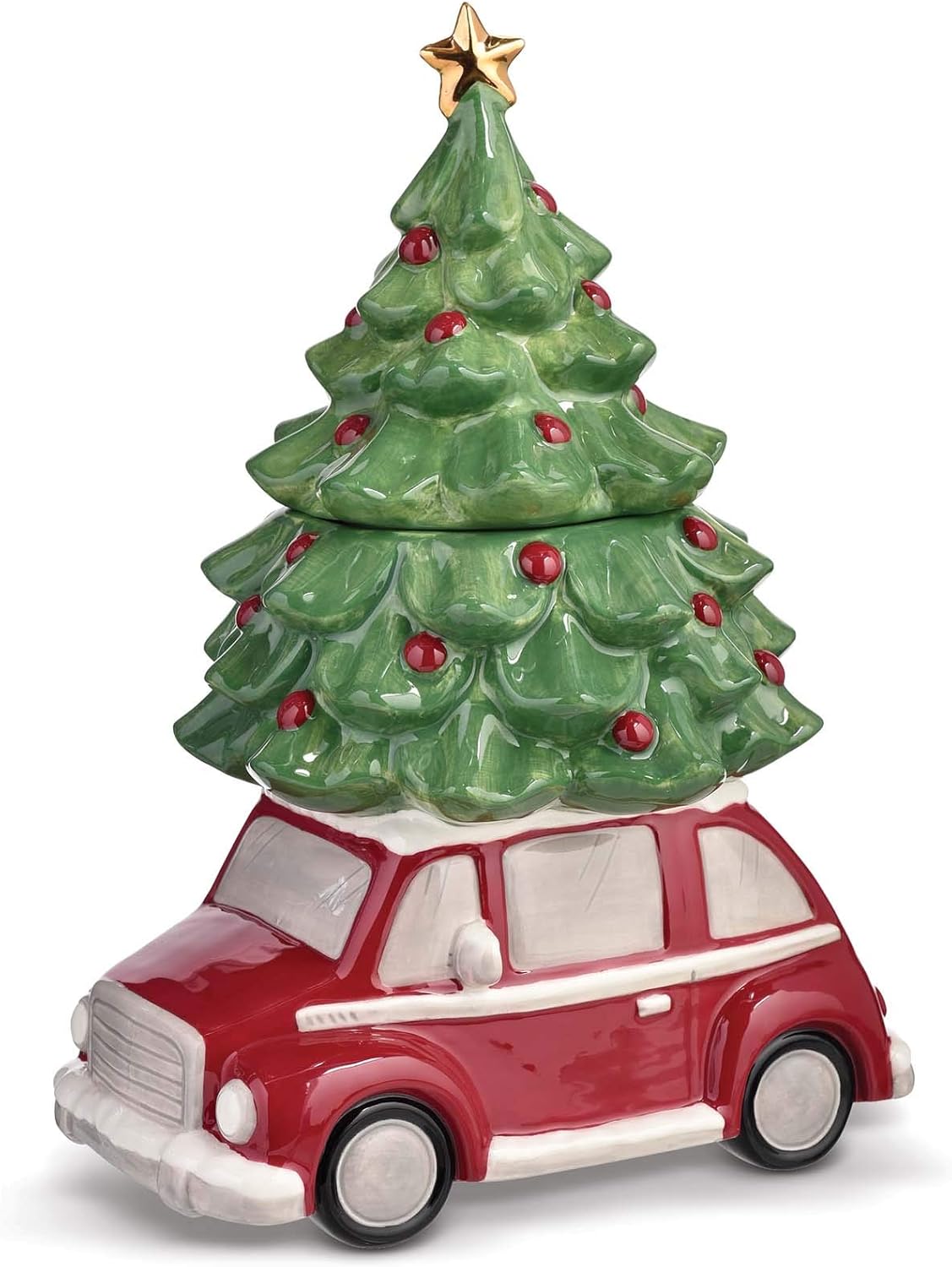 Stephanie Imports Car With Christmas Tree Winter Holiday Ceramic Cookie Jar