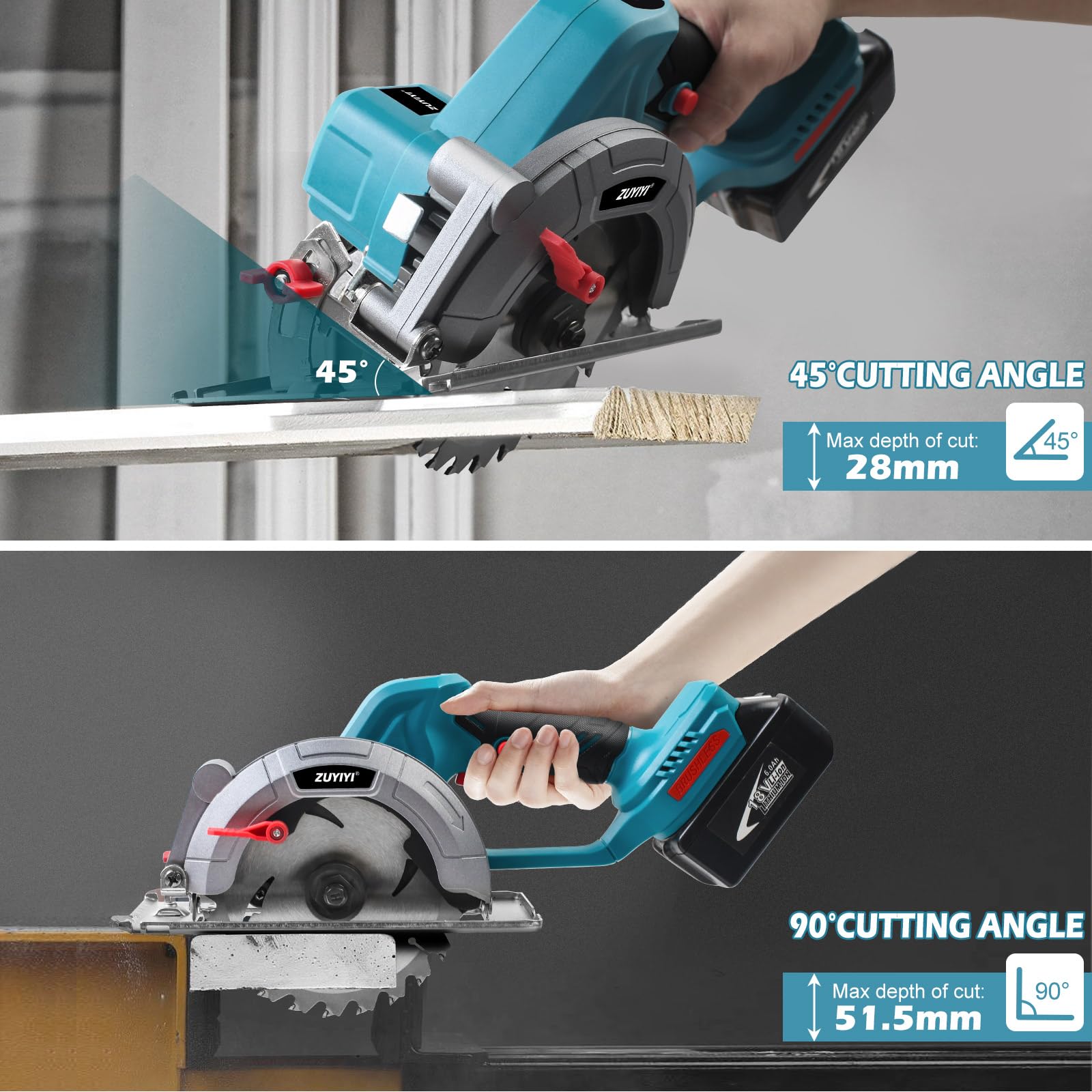 Mini sega circolare senza fili da 15,2 cm per batteria Makita da 18 V (non inclusa), profondità di taglio da 5,1 cm (90°), compatta senza spazzole per legno, piastrelle, metallo, plastica, per