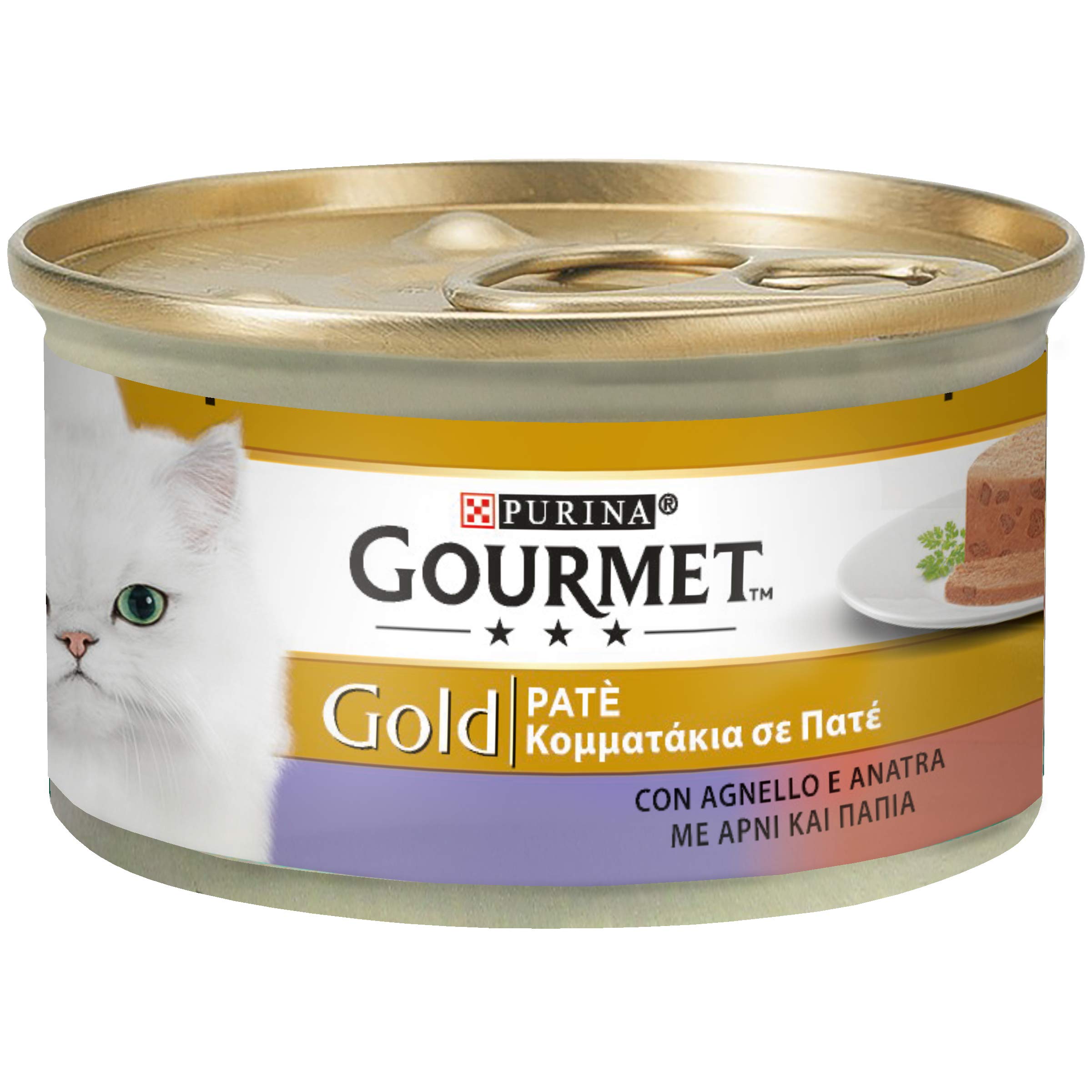 Purina Gourmet Gold - Lot de 24 conserves de pâté Humide avec de l’Agneau et du Canard pour Chat, 85 g chacune