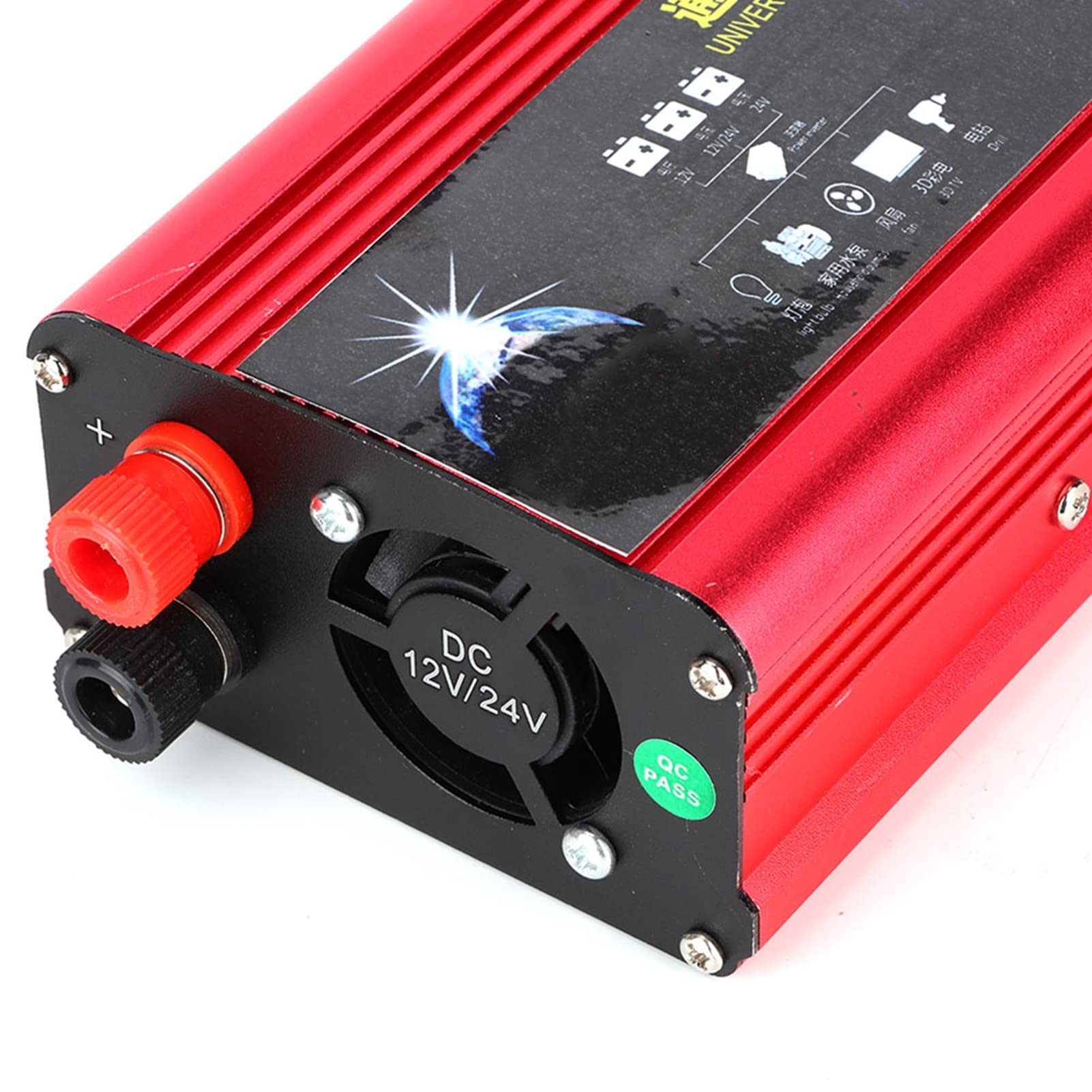 Hidyliu Inversor de Corriente para Coche de 1500W, Cargador Eficiente de Onda Sinusoidal Modificada para Viajes de Acampada con Ventilador de Refrigeración Inteligente