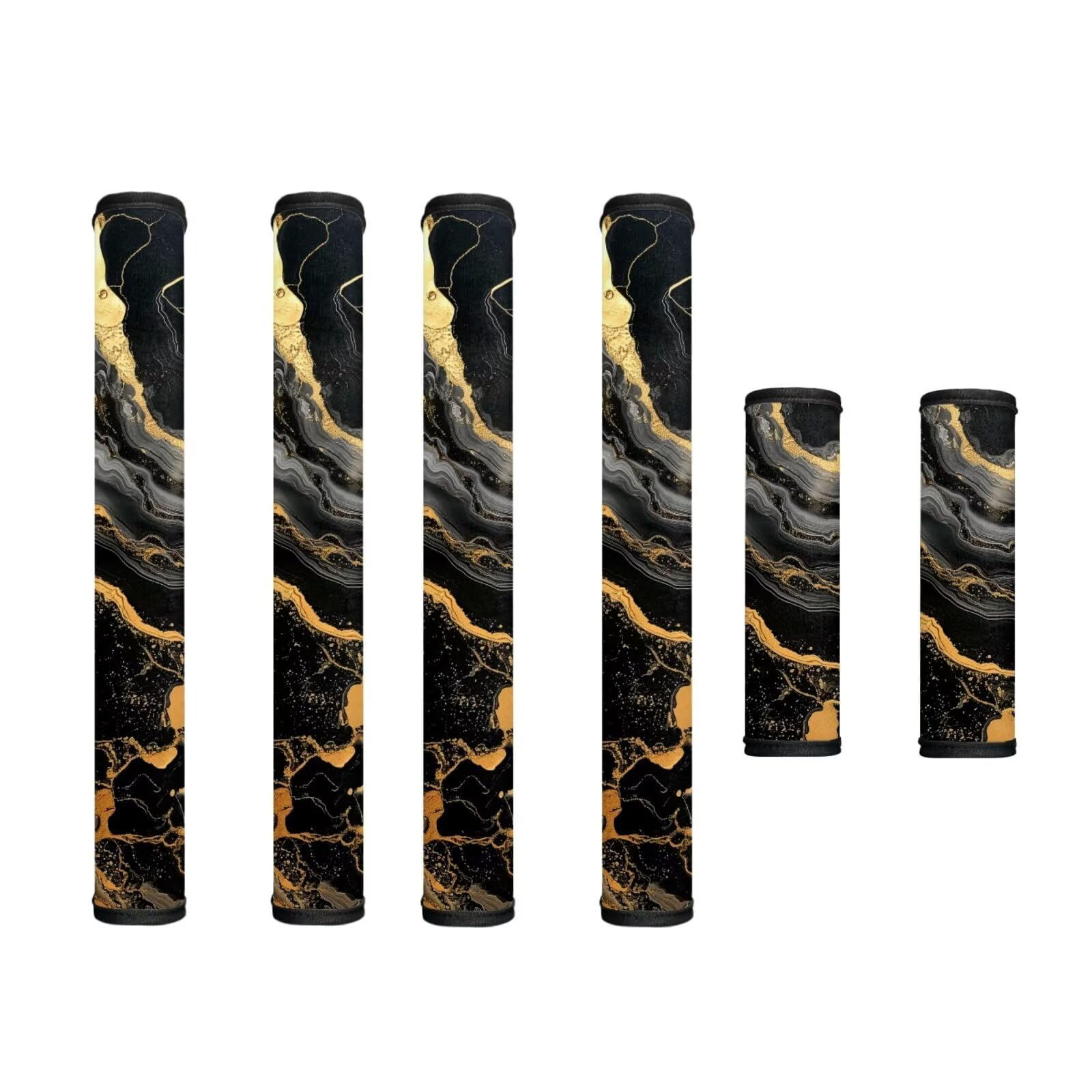 Fridge Door Handle Covers Set of 6 Waterproof Antiskid Protector Decor Handles for Refrigerator, Microwave, Dishwasher, Kitchen Cabinet, Oven, Black Gold Marble Print