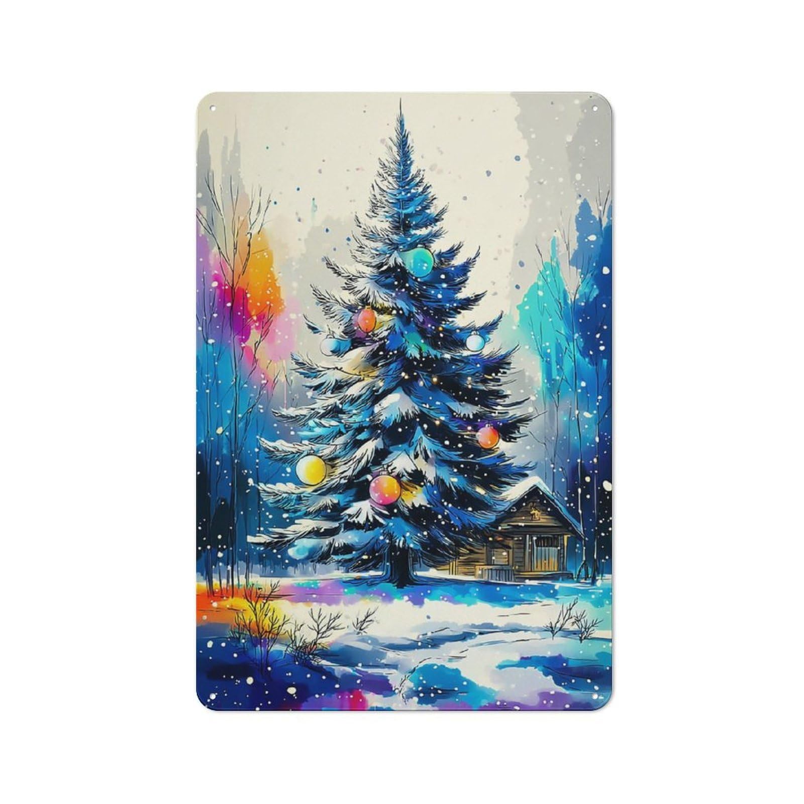 Junmoney Christmas Tree In Snowy Forest Retro Metal Sign 30X20cm, Classic Pub Decor For Cafe, Pub, Workshop Or Home Bar, For Casual British Interiors