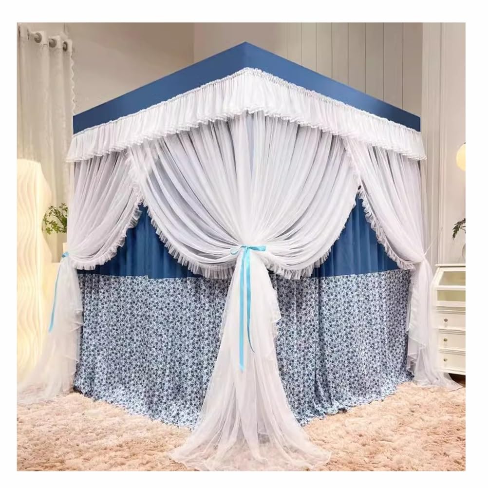 GJMSSMY 2-in-1 luxury bed canopy mosquito net, Windproof|dustproof|shading bed curtains, princess room bedroom decoration (Color : Blue-1-B, Size : 180X200cm/71X79inch)